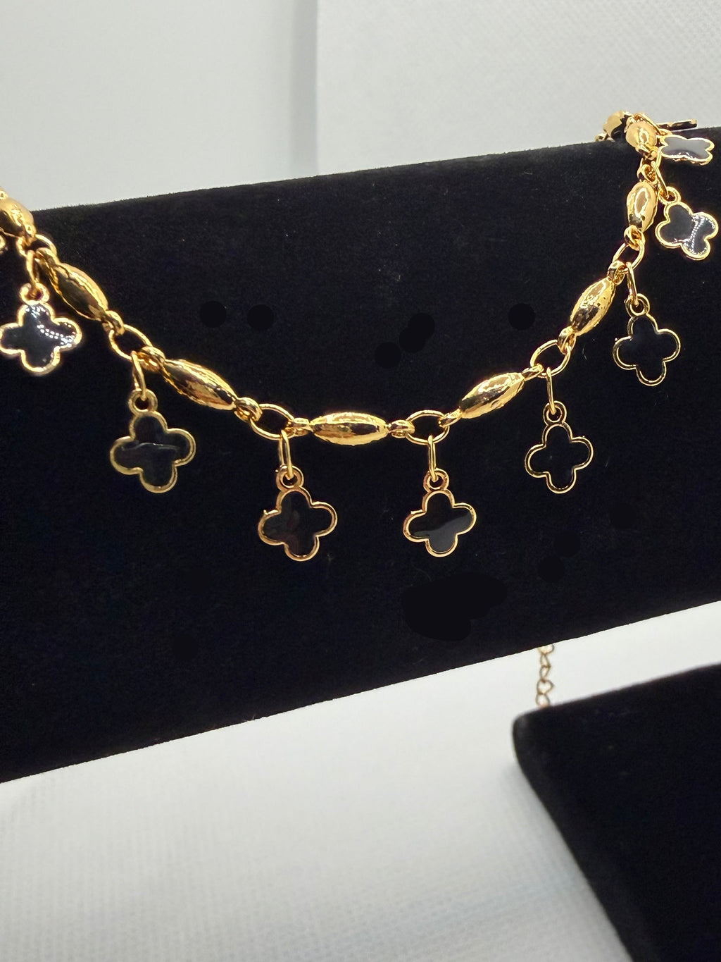 Lucky Clover Anklet - Black Onyx & Gold