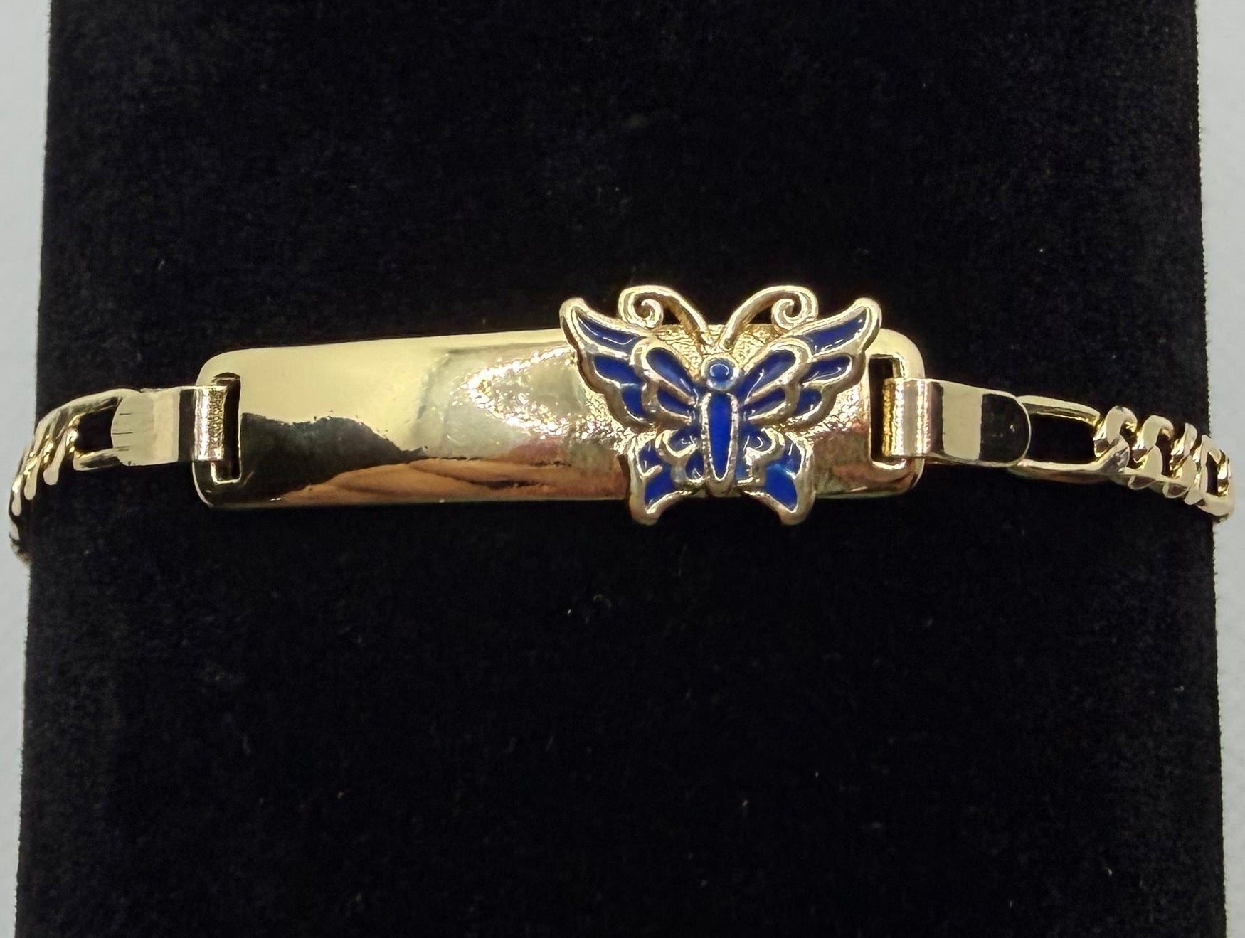 Kids Gold ID Bracelet with Blue Butterfly - Laminated Gold