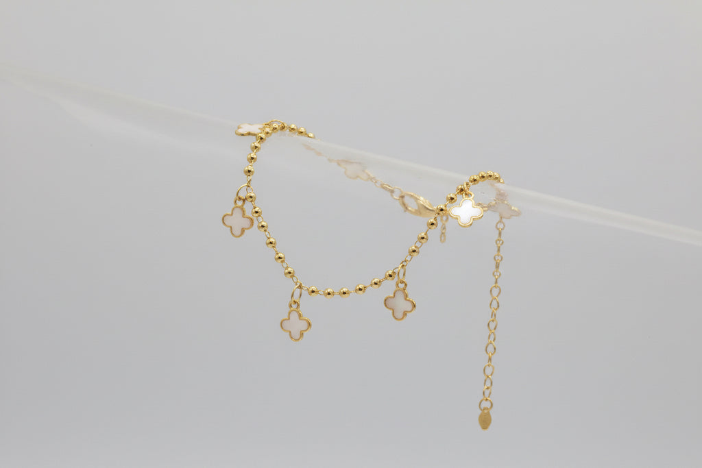 Mother of Pearl Clover Anklet - Gold Chain