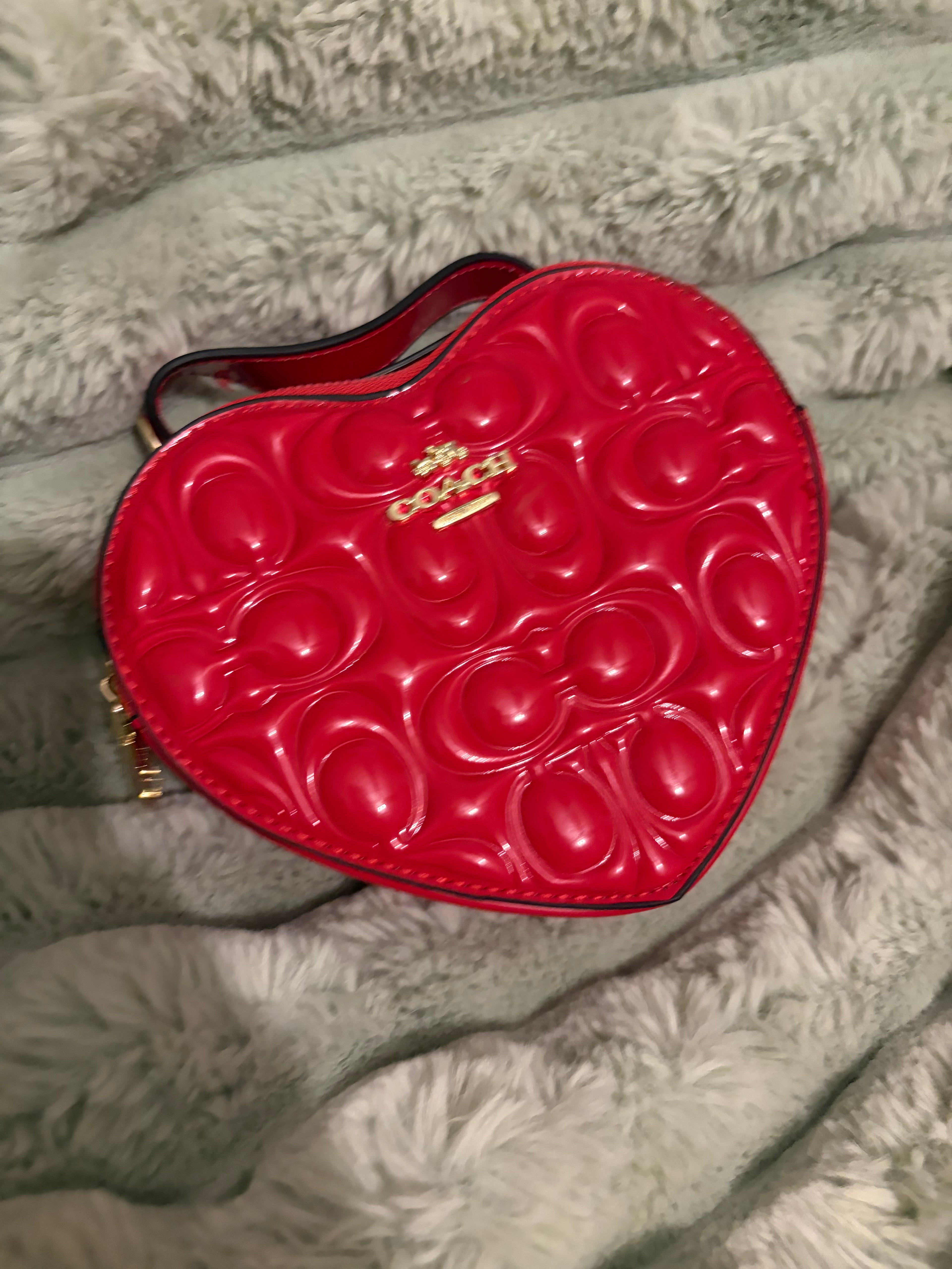 Coach heart bag red patent leather front view