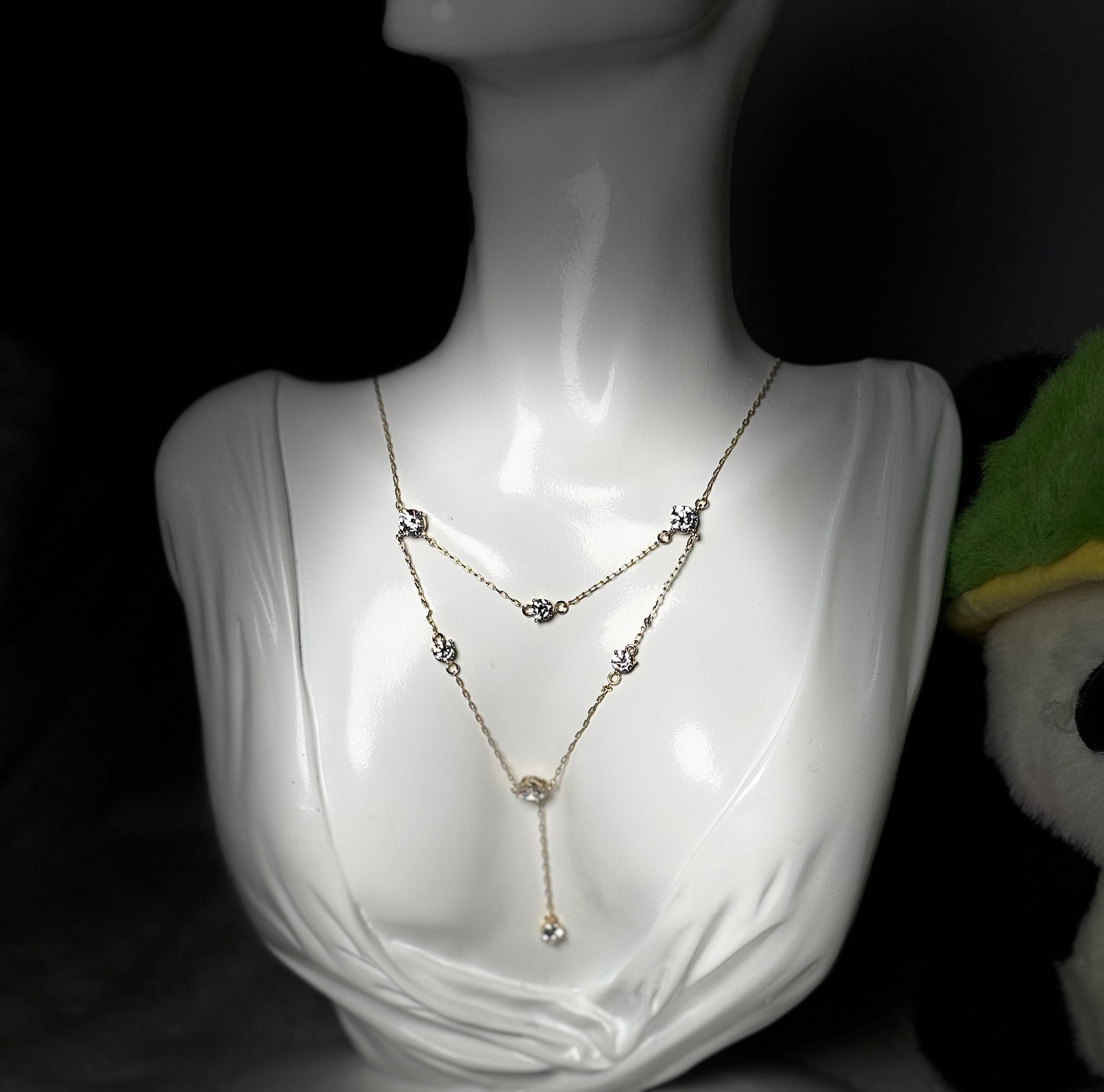 Layered Crystal Necklace with Y-Drop Design