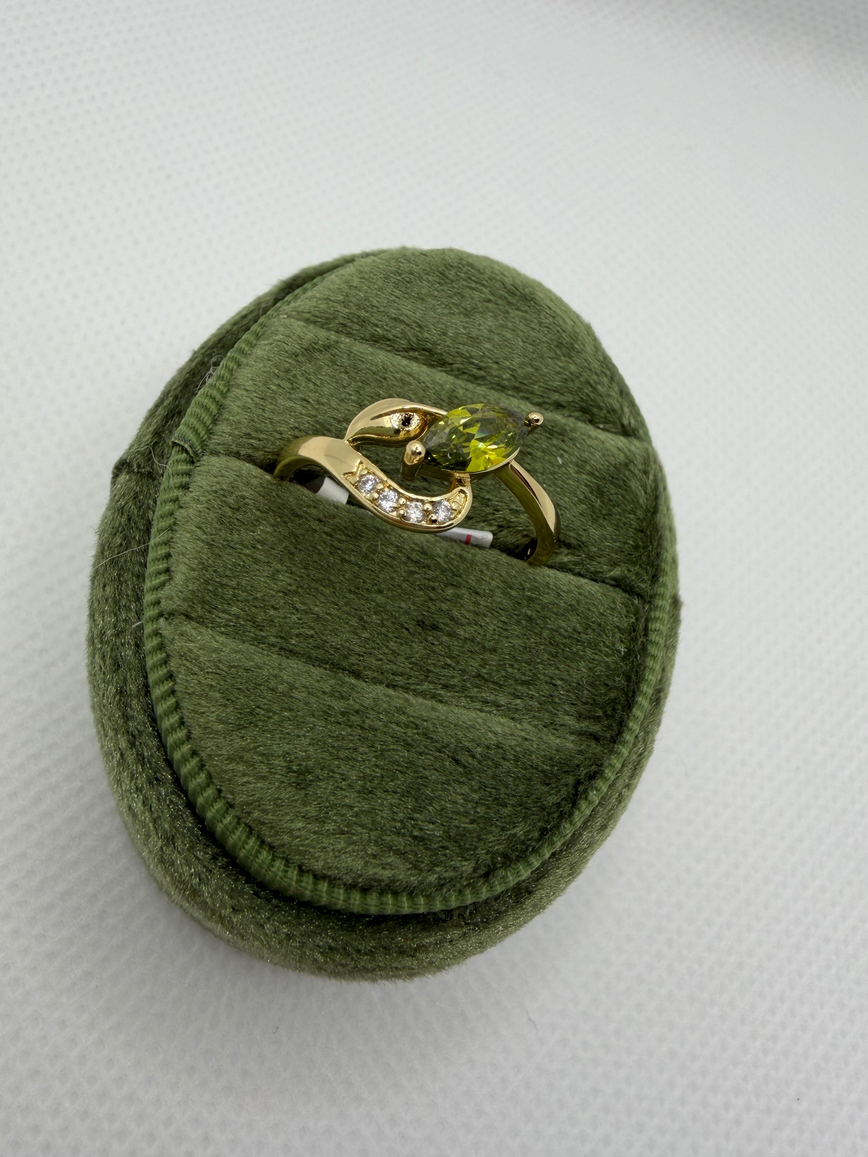 Green Peridot Diamond Accent Ring - Gold Plated