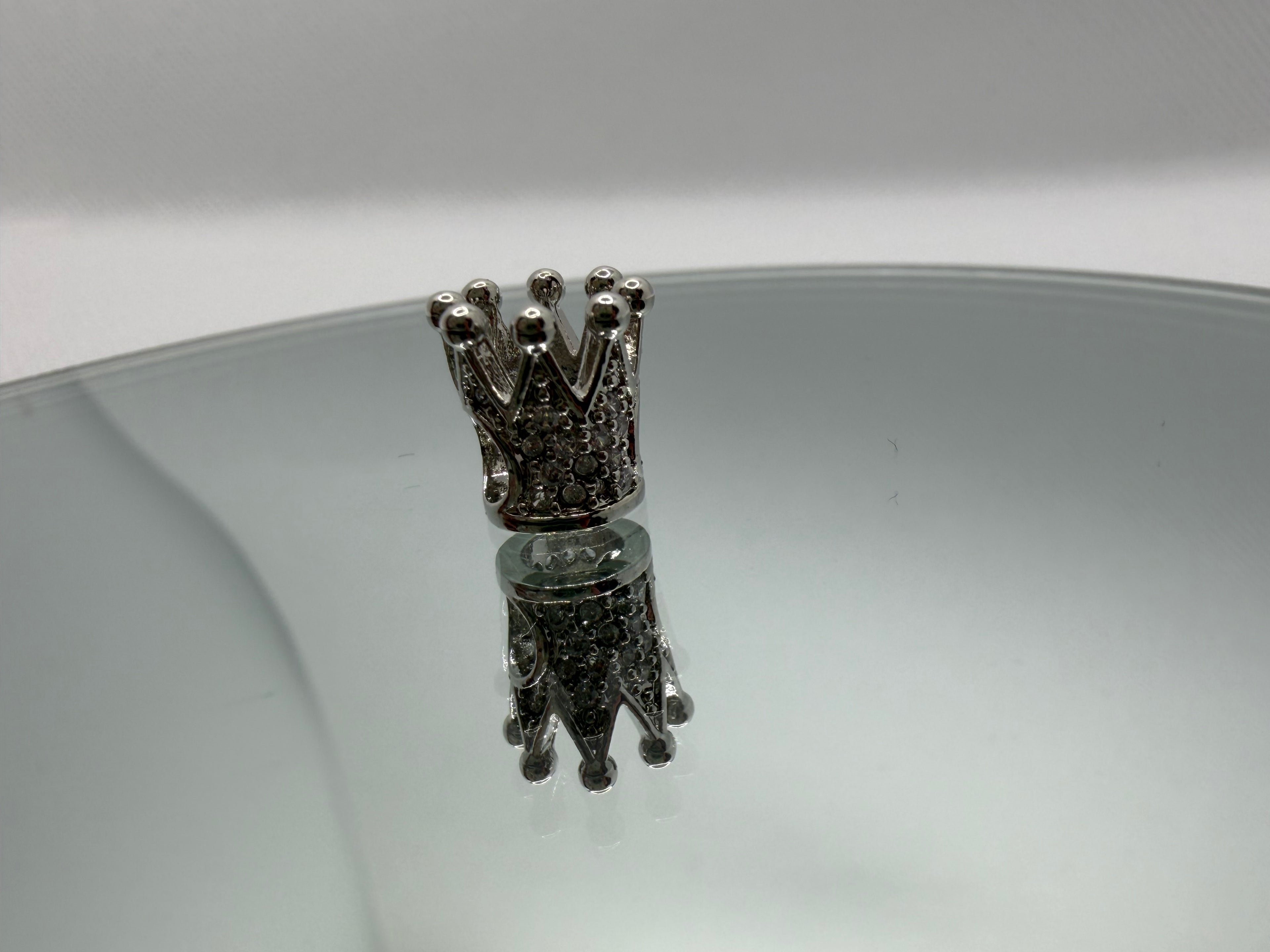 Silver Crystal Crown Charm Separator Bead - Gunmetal Finish