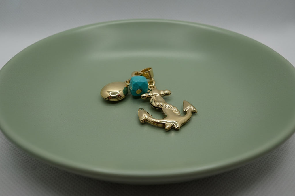 Nautical Anchor Charm with Turquoise
