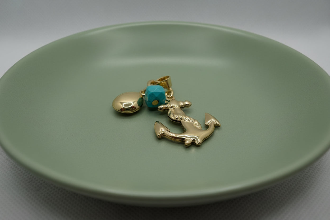 Nautical Anchor Charm with Turquoise