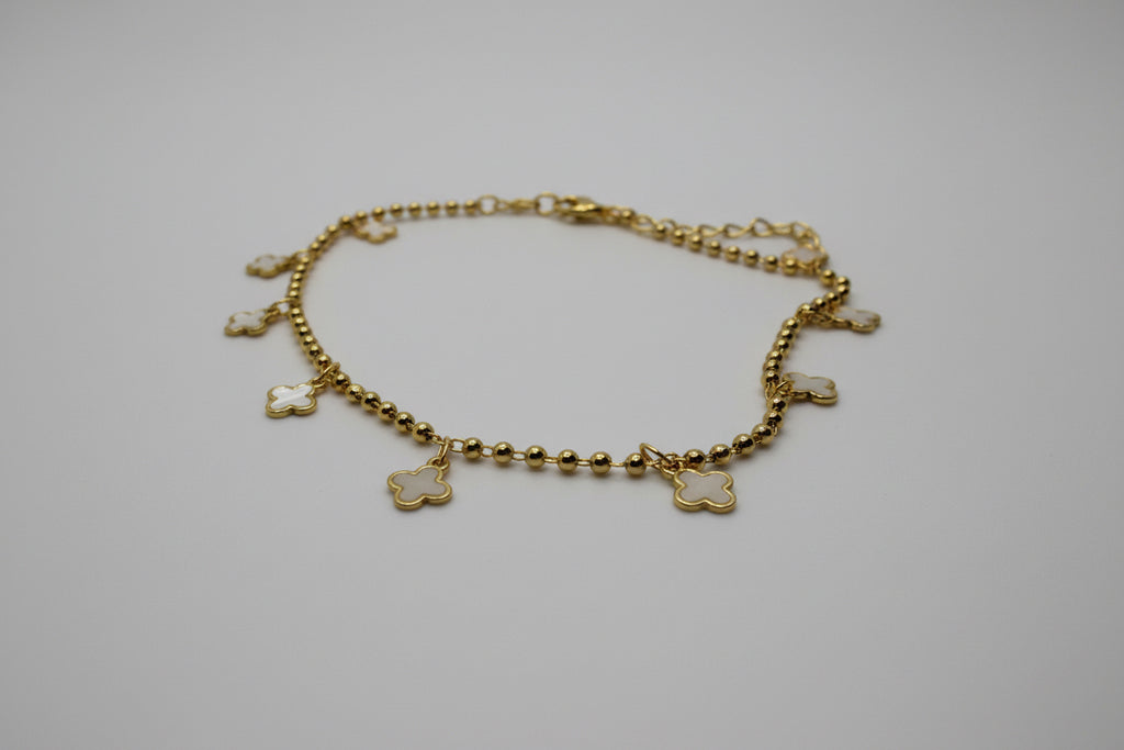 Mother of Pearl Clover Anklet - Gold Chain