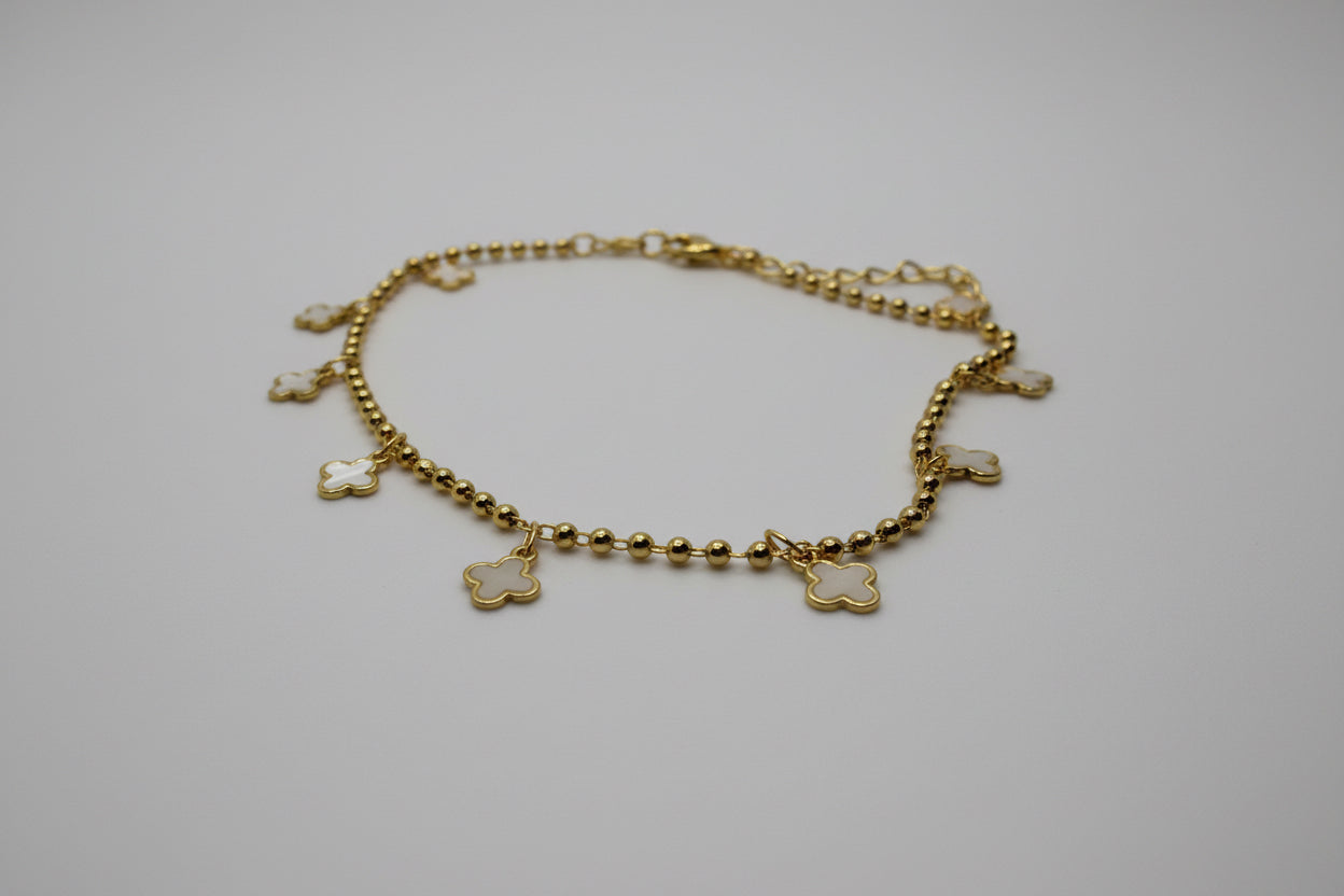 Mother of Pearl Clover Anklet - Gold Chain