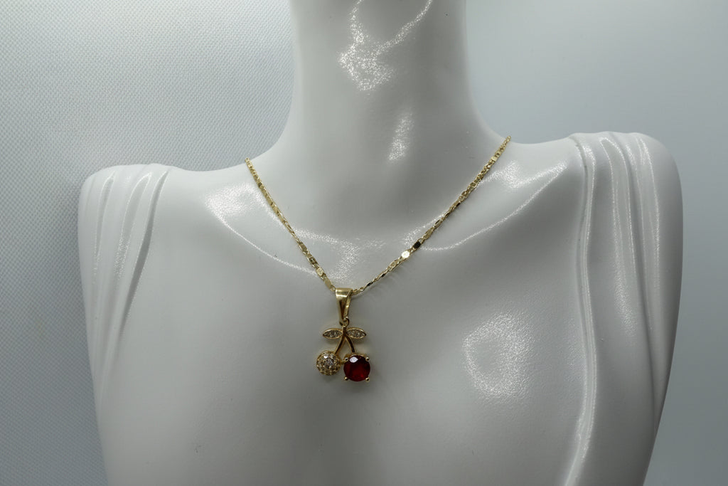 Gold Cherry Necklace and Earring Set - Laminated Gold