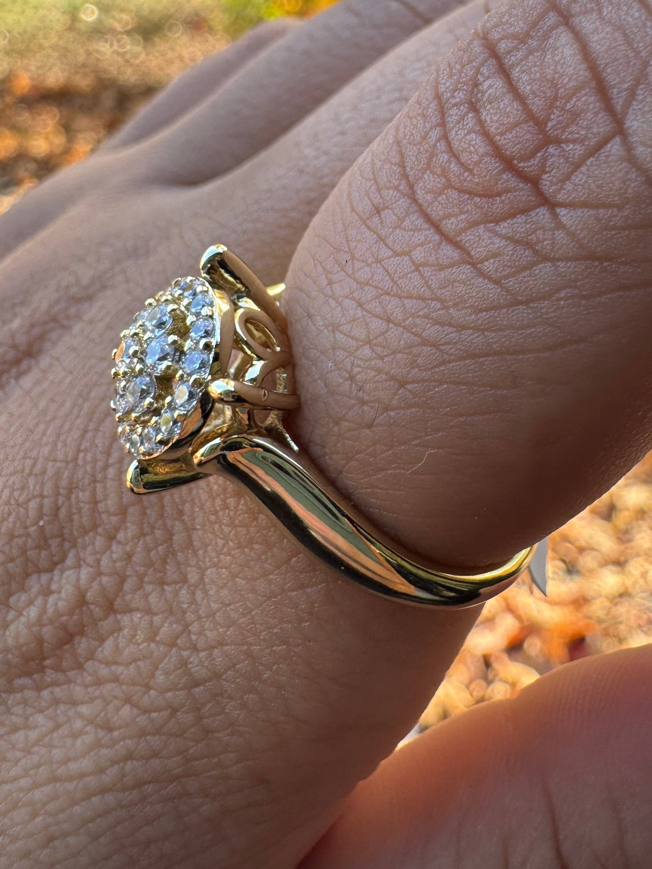 Sparkling Crystal Solitaire Gold Ring