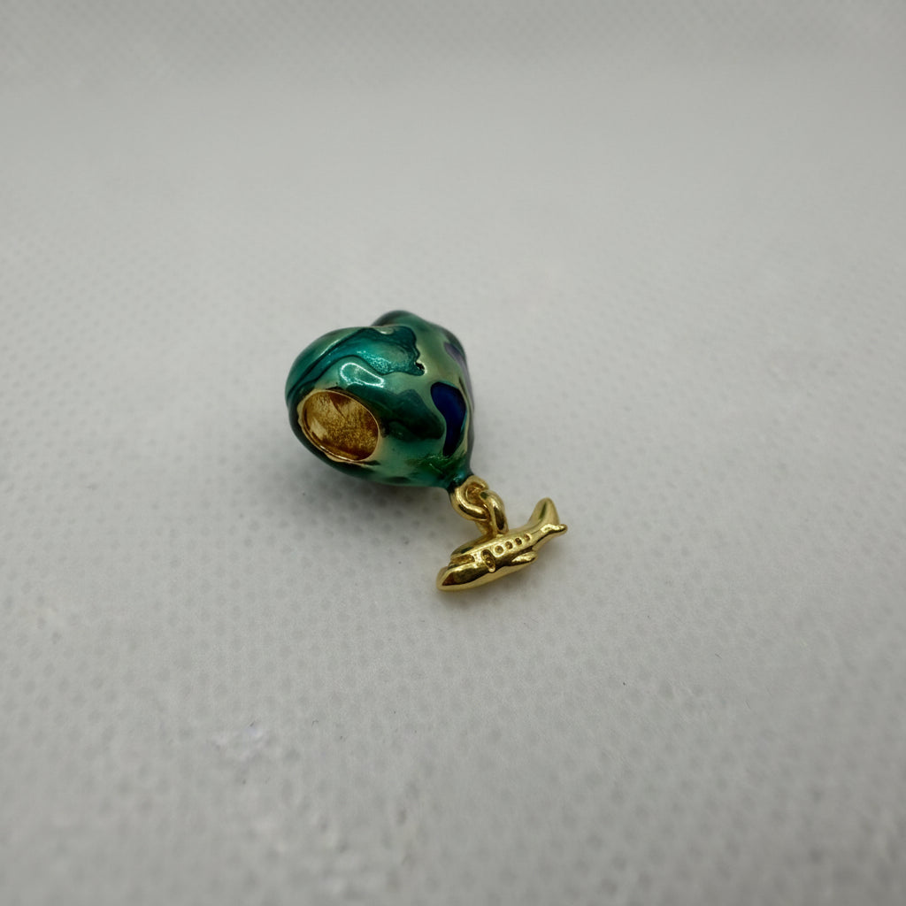 Earth Globe Charm with Airplane