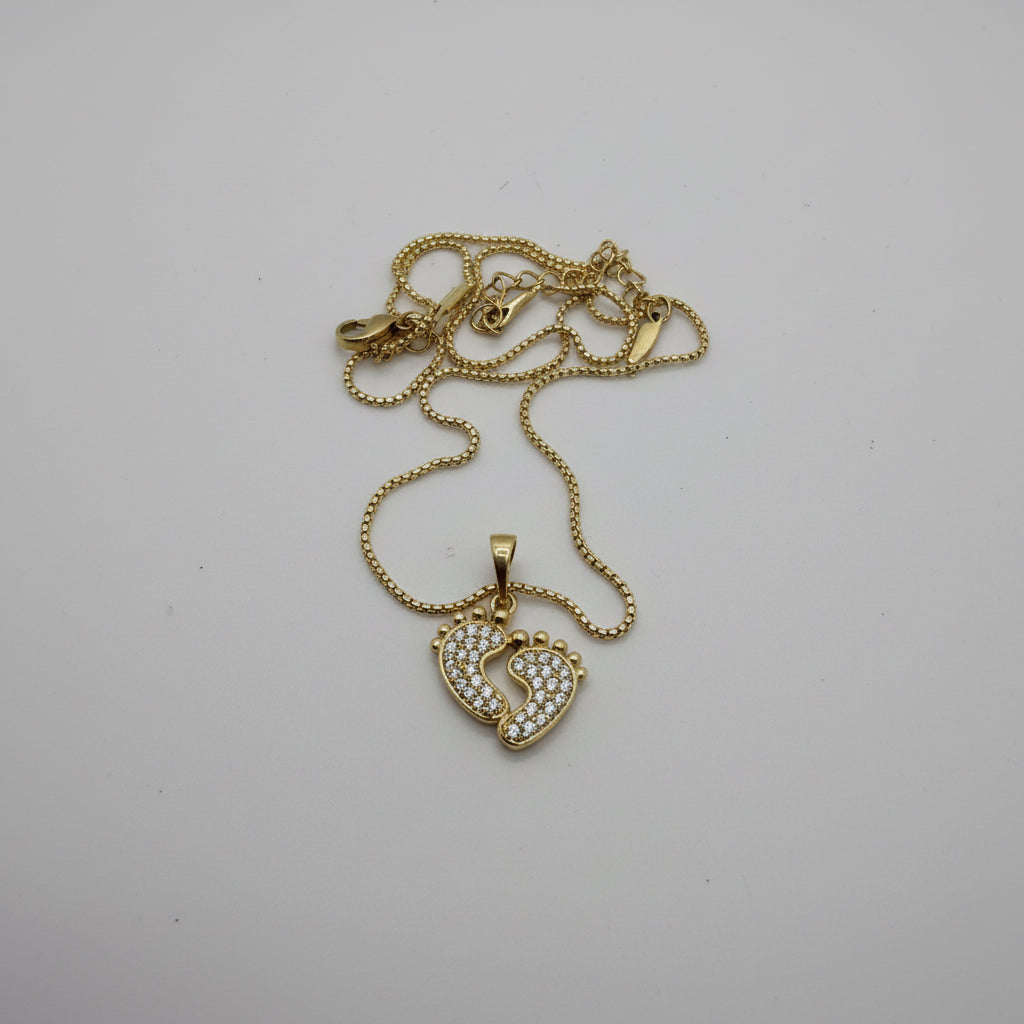 Crystal Baby Feet Heart Pendant & Necklace