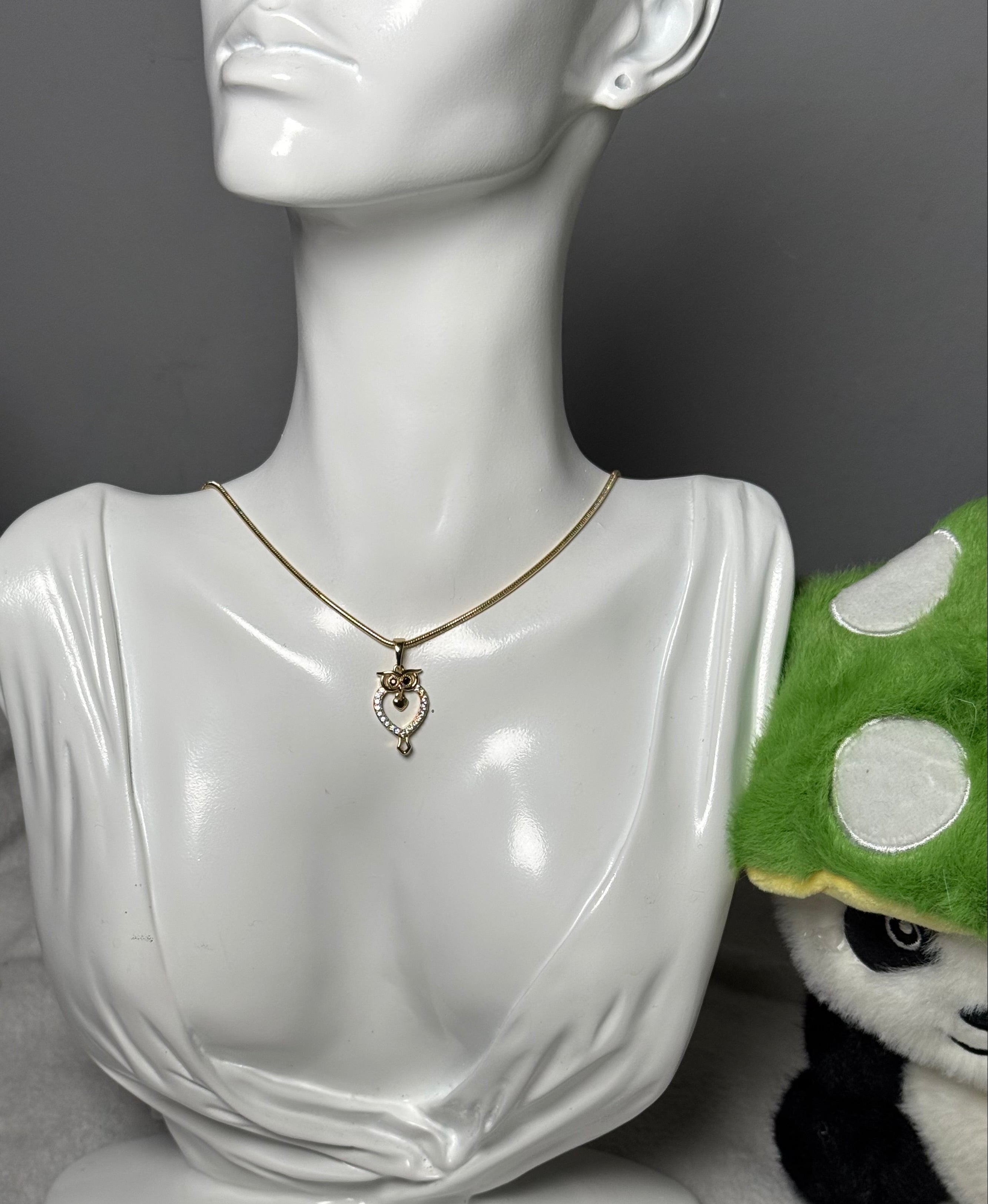 Owl Pendant with Crystal Accents - Gold Plated