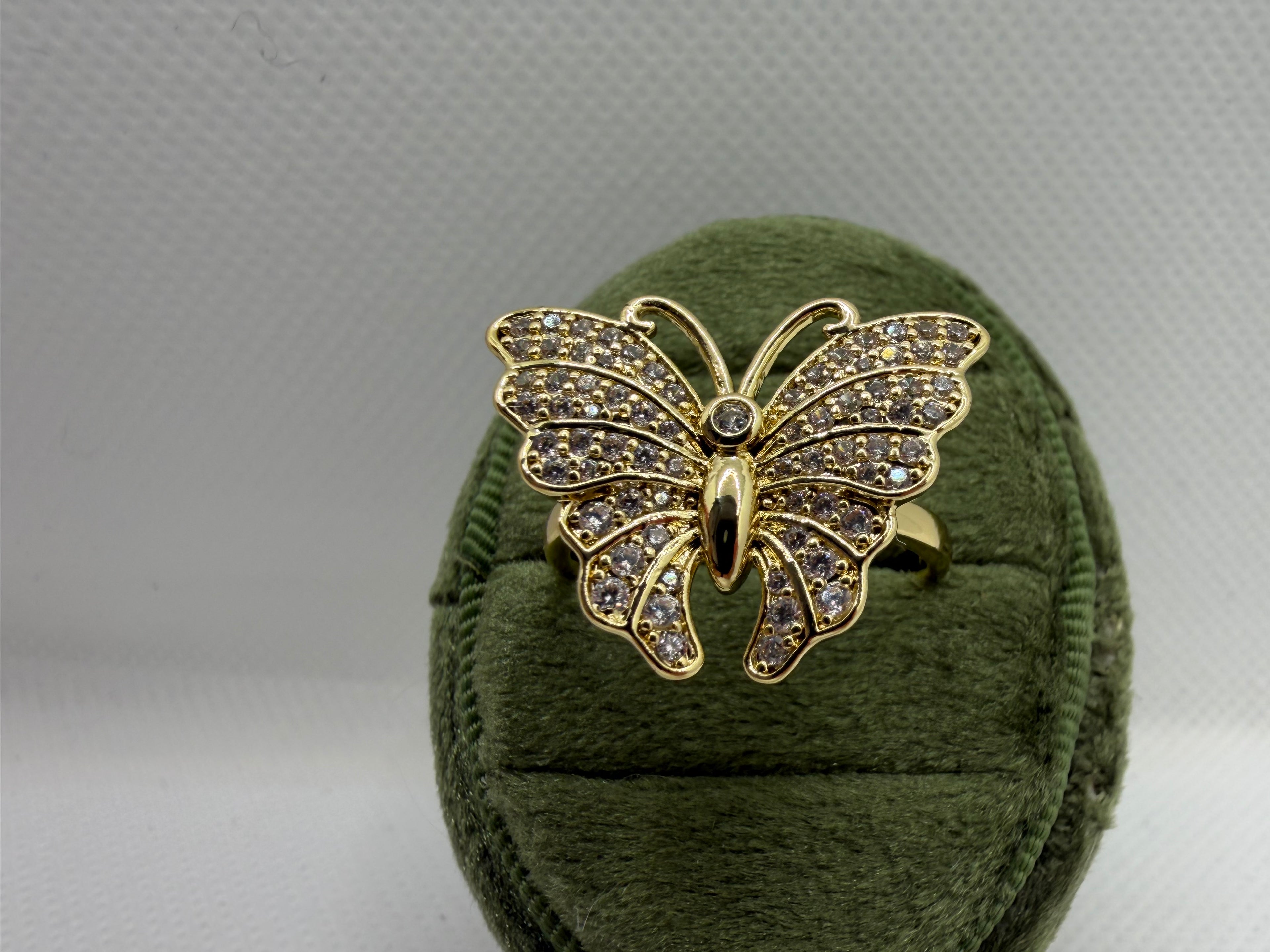 Gold Pavé Butterfly Statement Ring