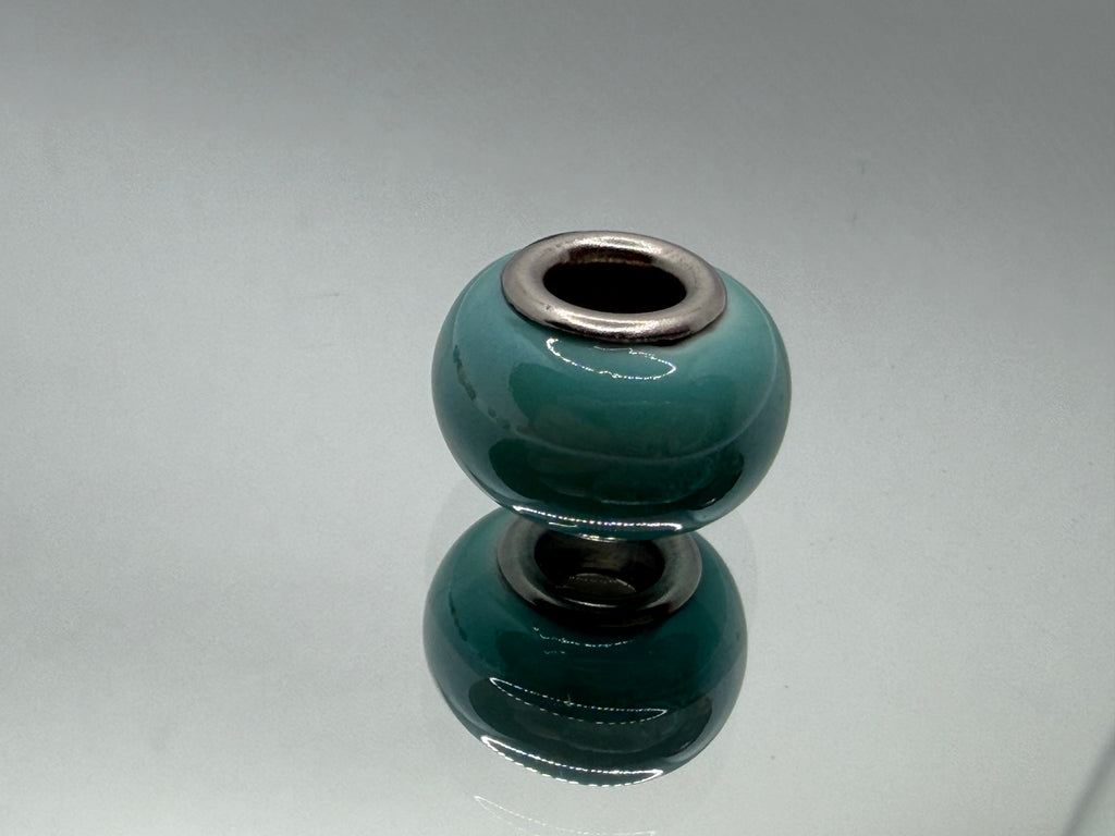 Teal Blue Glass Charm Separator Bead - Laminated Gold