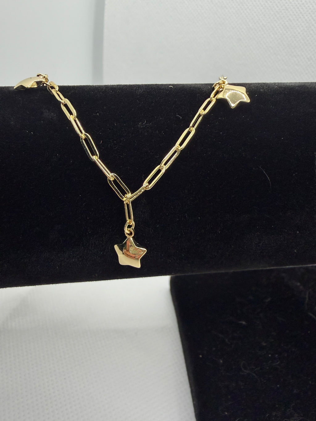 Gold Paperclip Bracelet with Star Charms - Laminated Gold