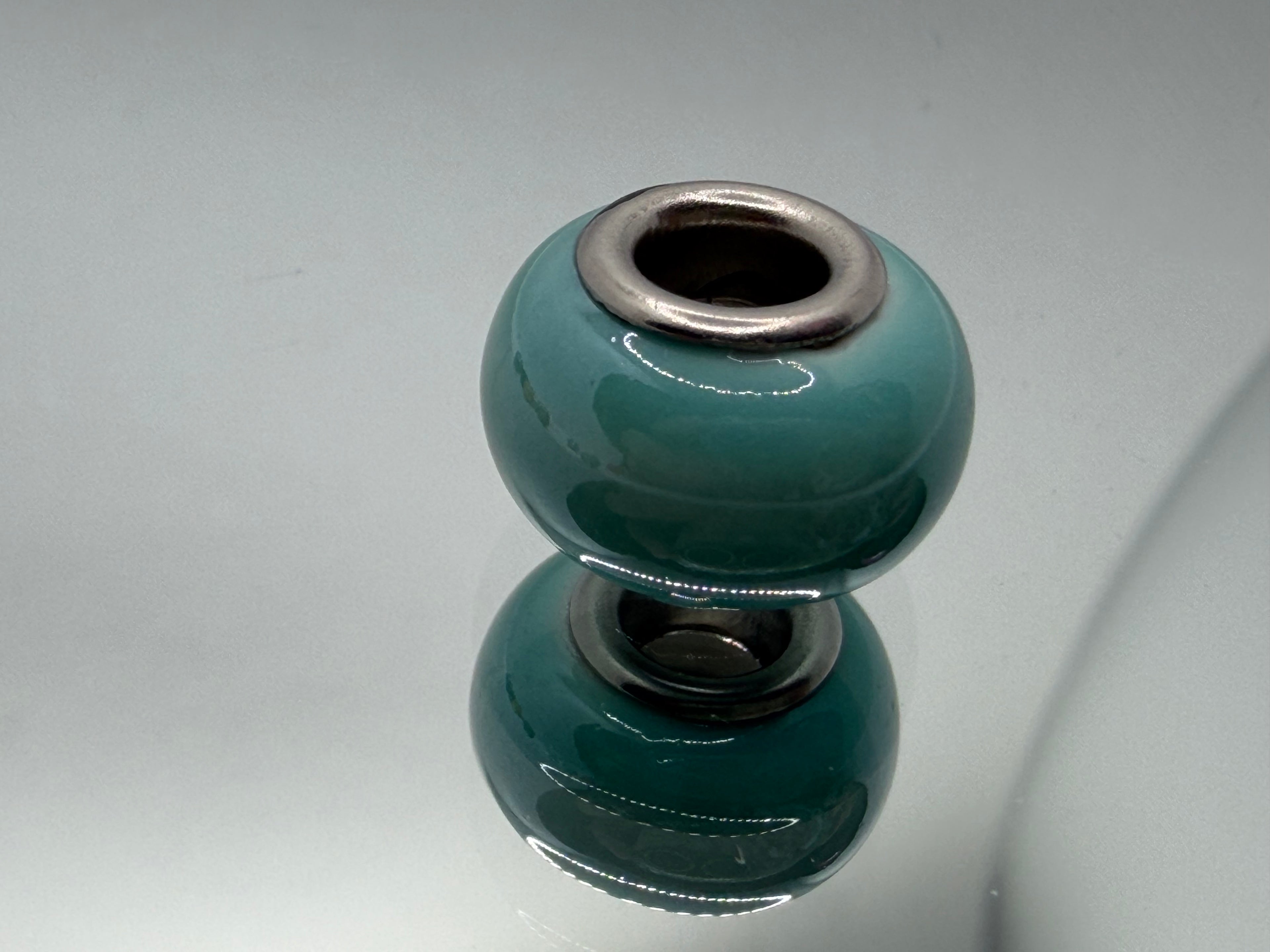 Teal Blue Glass Charm Separator Bead - Laminated Gold