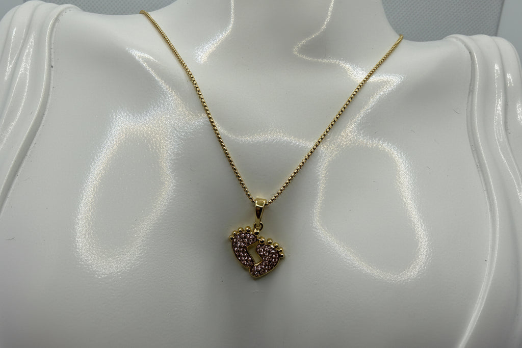 Crystal Baby Feet Heart Pendant & Necklace