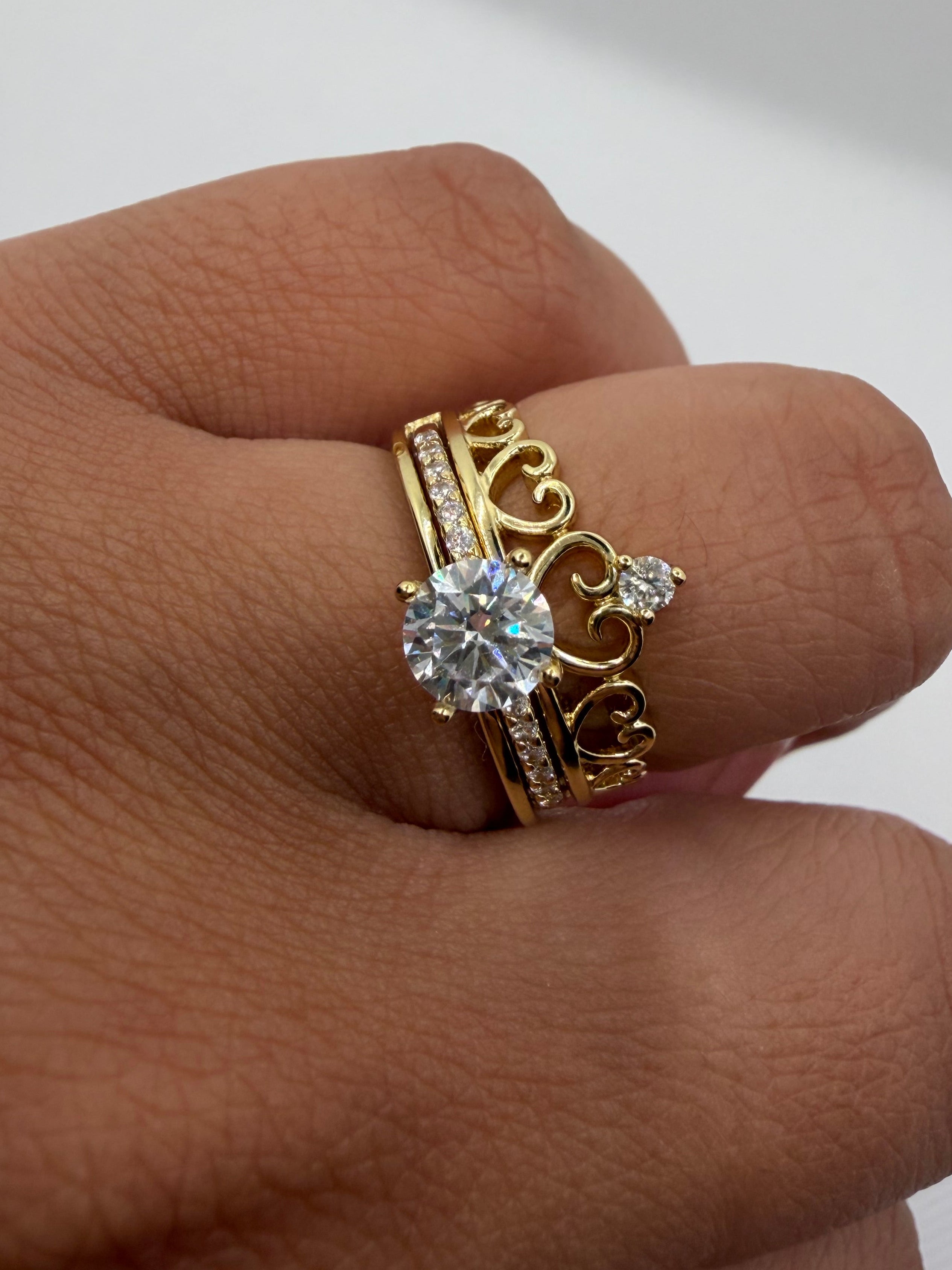 Crown Diamond Ring Set - Double Band
