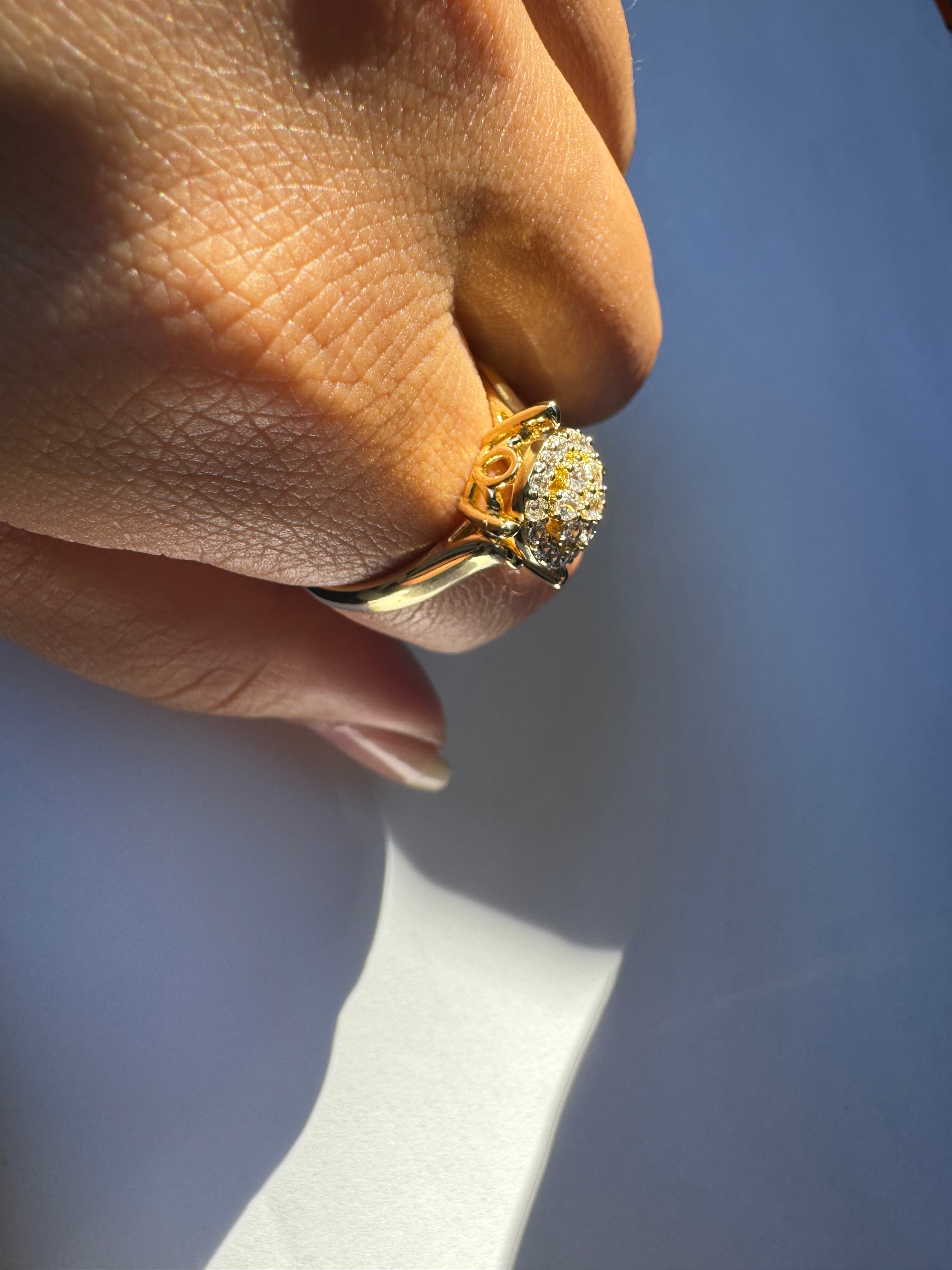 Sparkling Crystal Solitaire Gold Ring