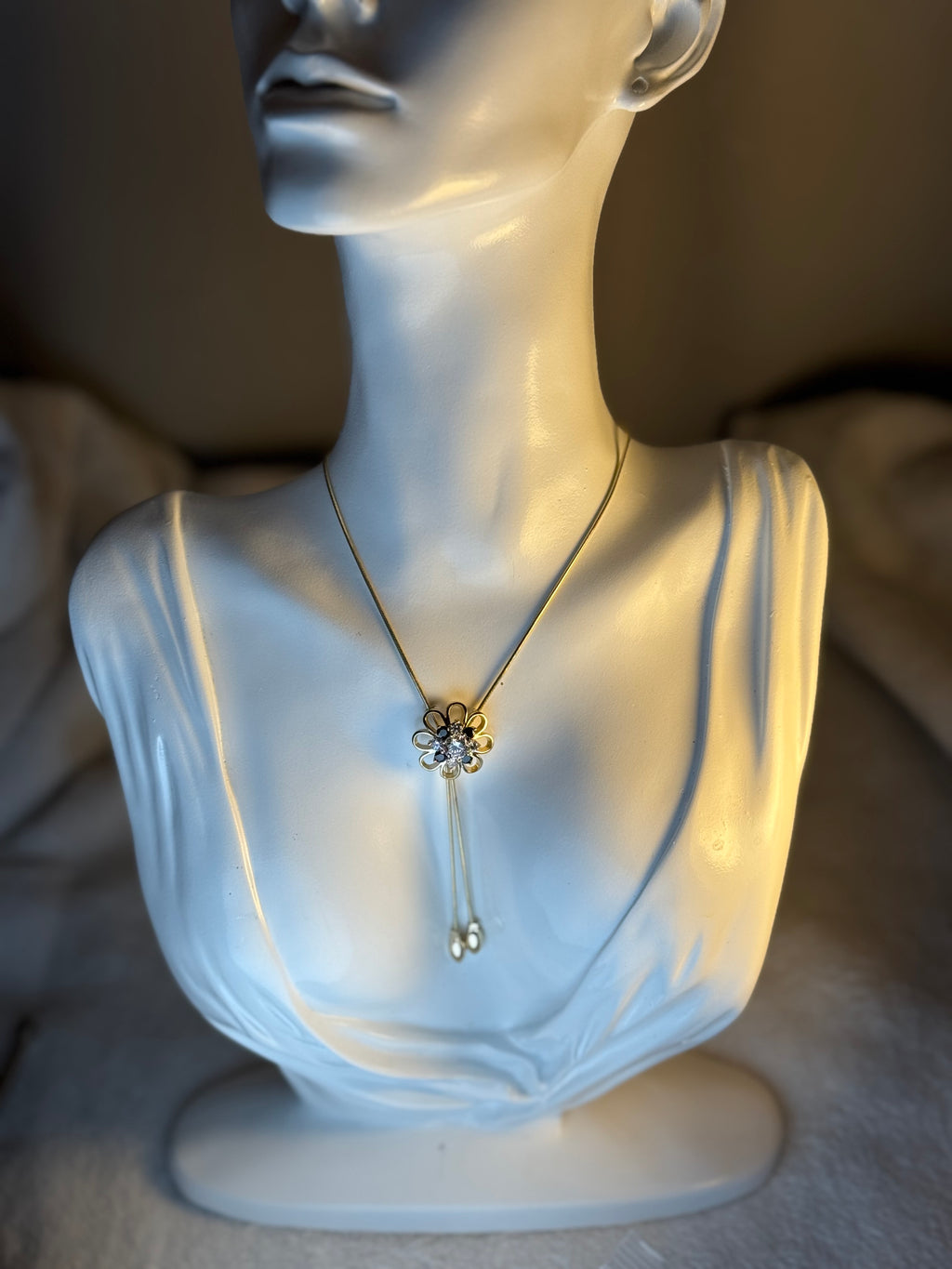 Adjustable Flower Necklace with Crystal Center