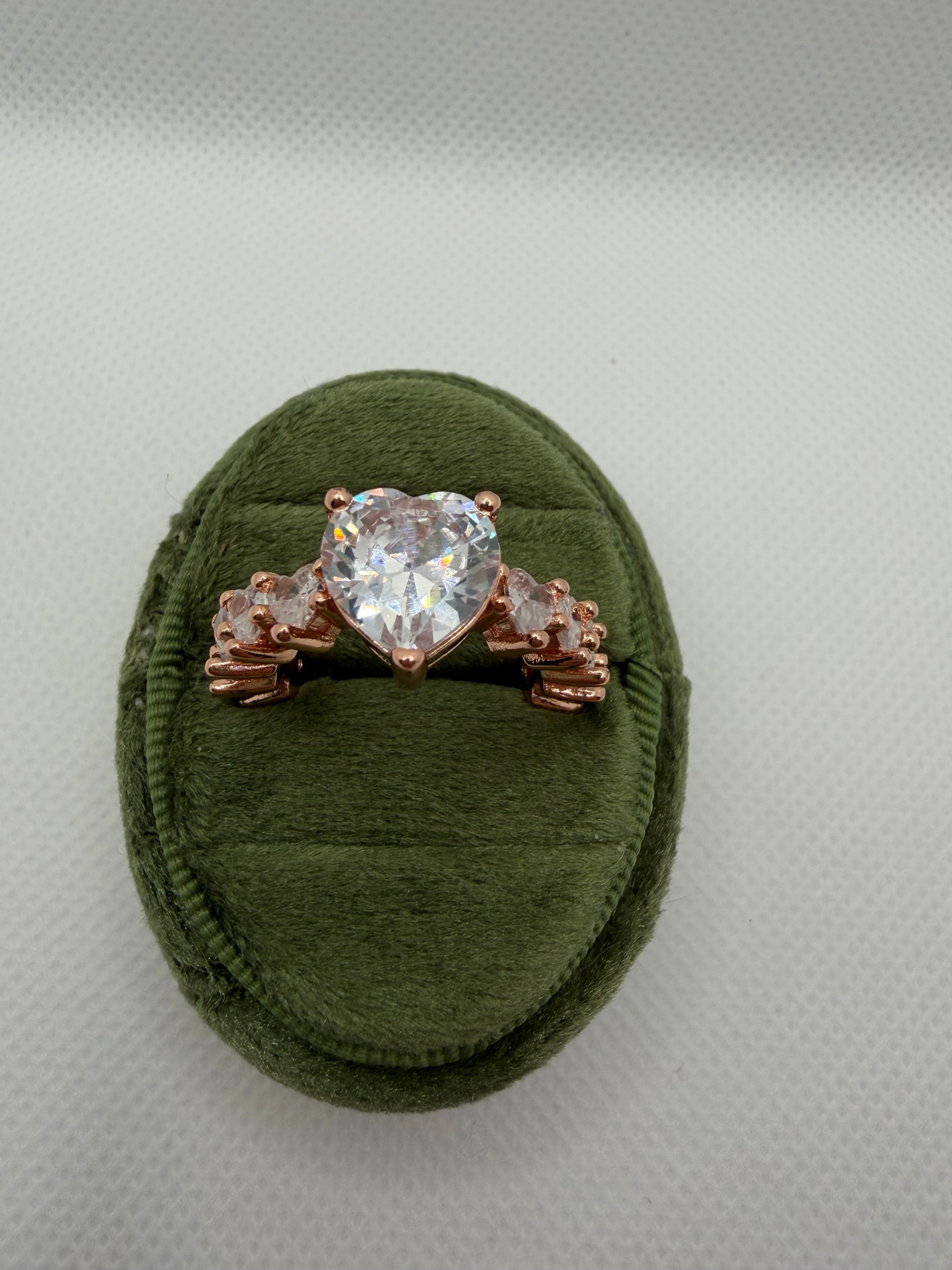Rose Gold Heart Ring with Crystal Hearts
