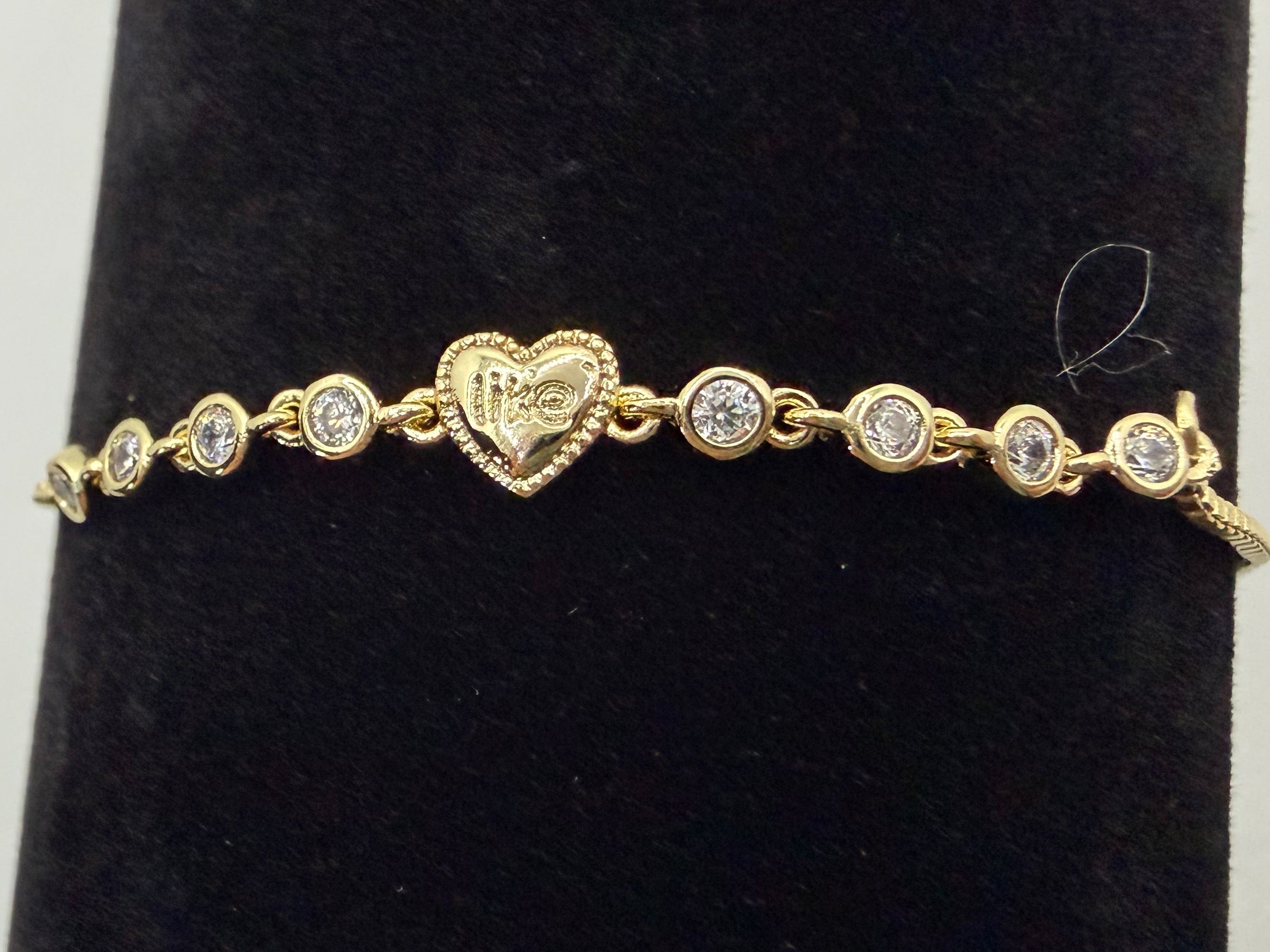 Gold 'Life' Heart Bracelet with Crystals - Laminated Gold