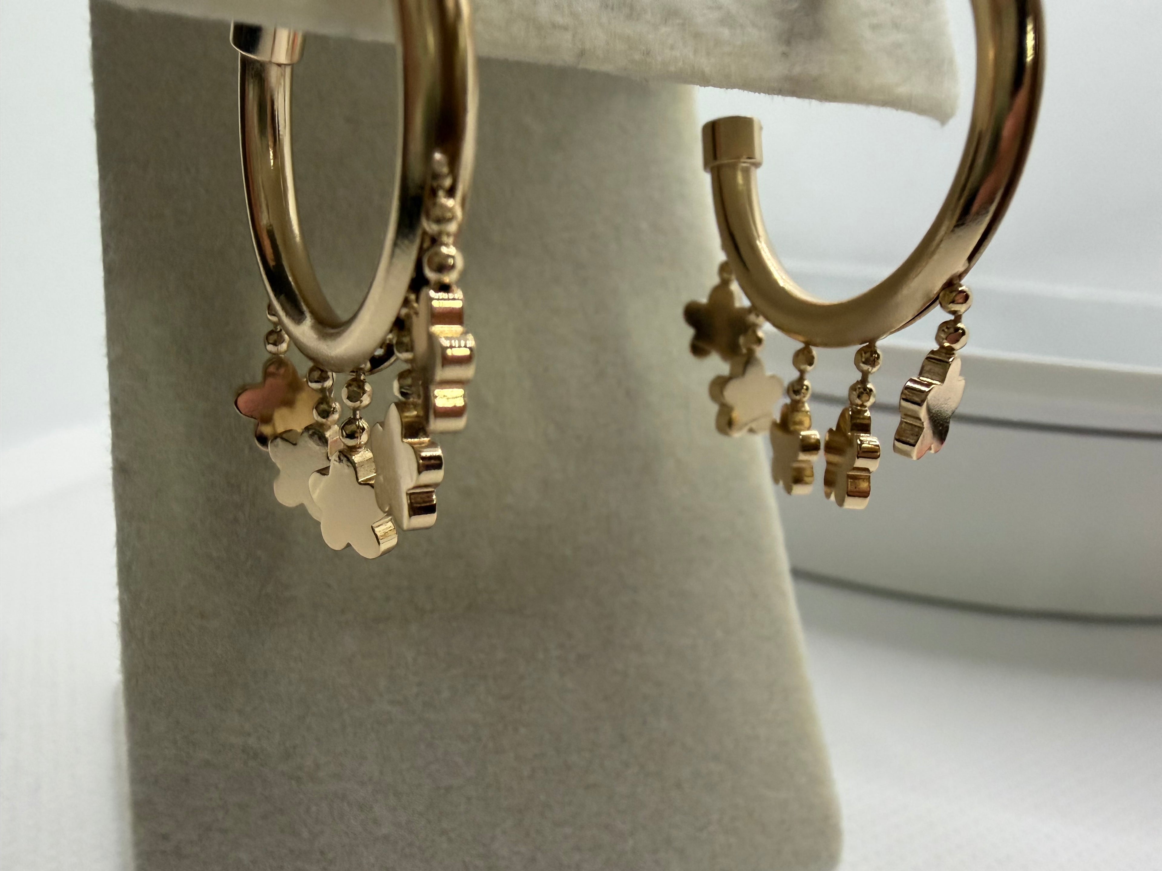 Gold Clover Charm Hoop Earrings