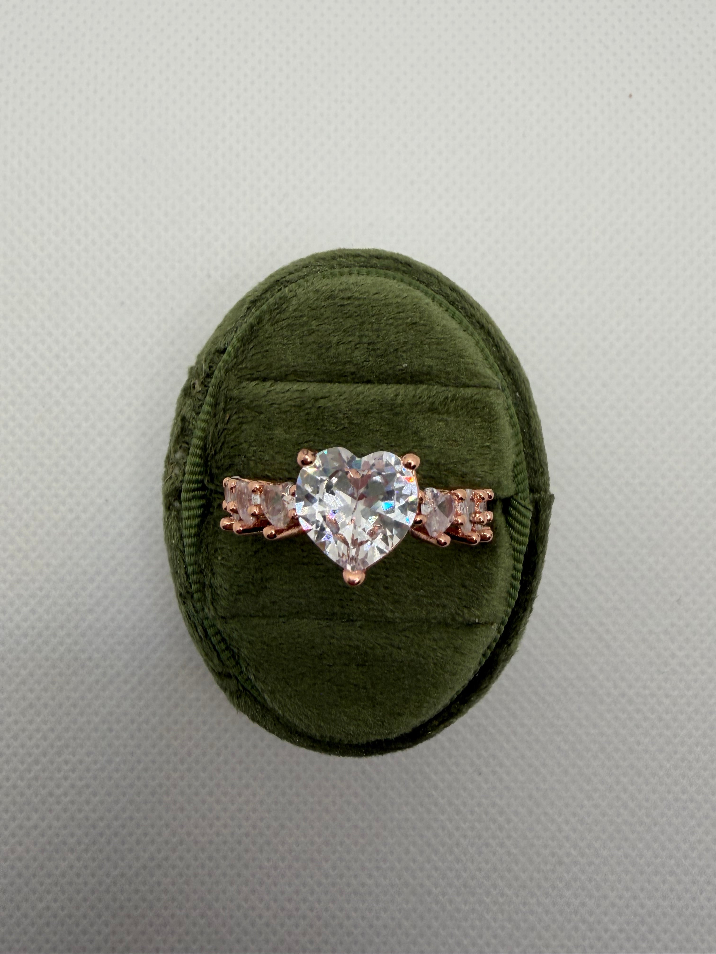Rose Gold Heart Ring with Crystal Hearts