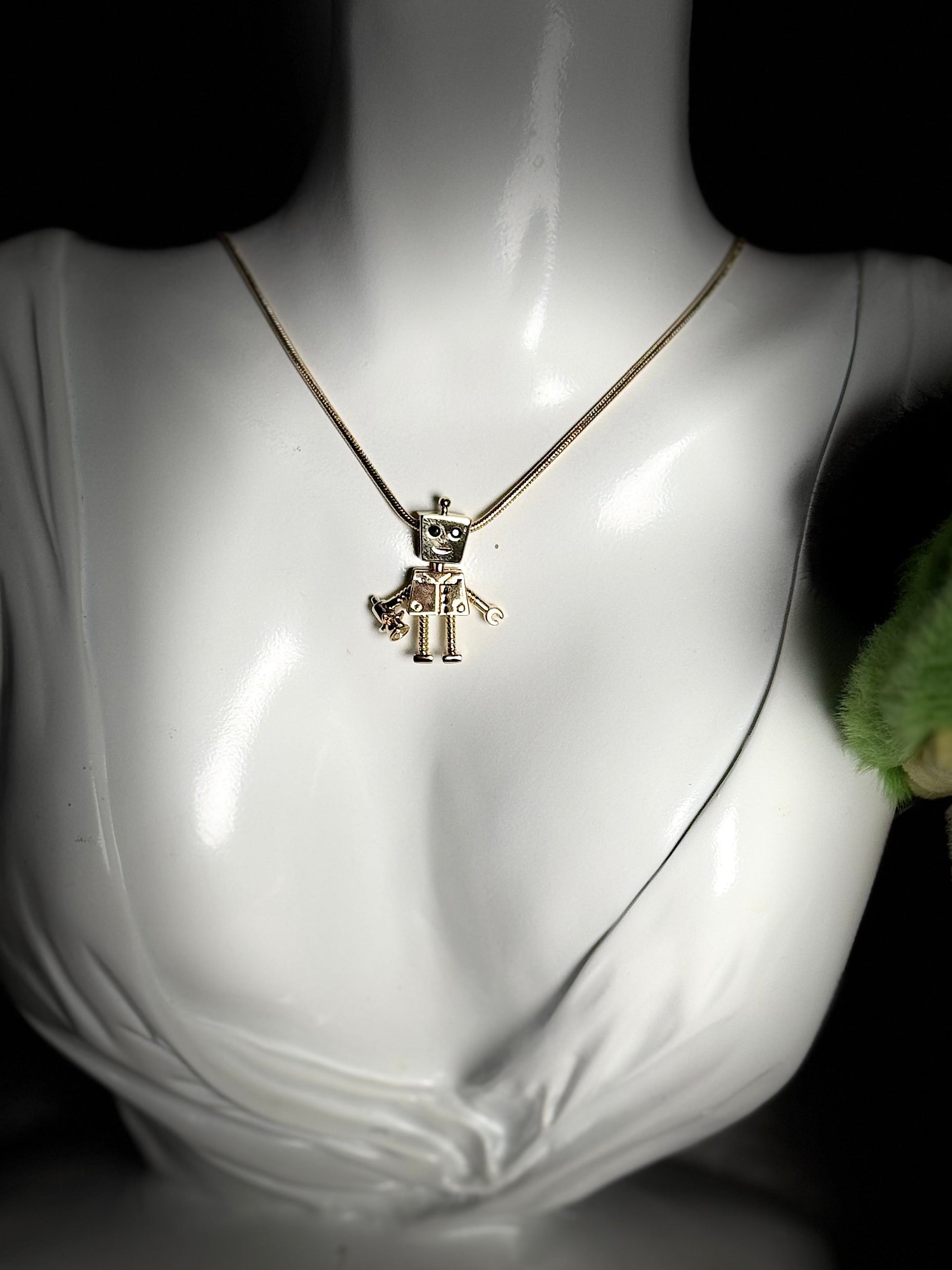 Movable Robot Pendant with Rose - Articulated Charm