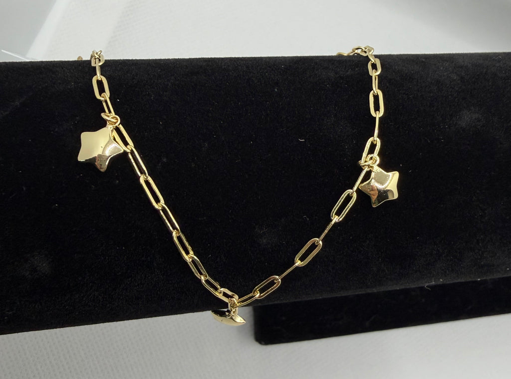 Gold Paperclip Bracelet with Star Charms - Laminated Gold
