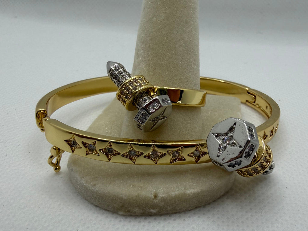 Star Bangle & CZ Bolt Ring Set