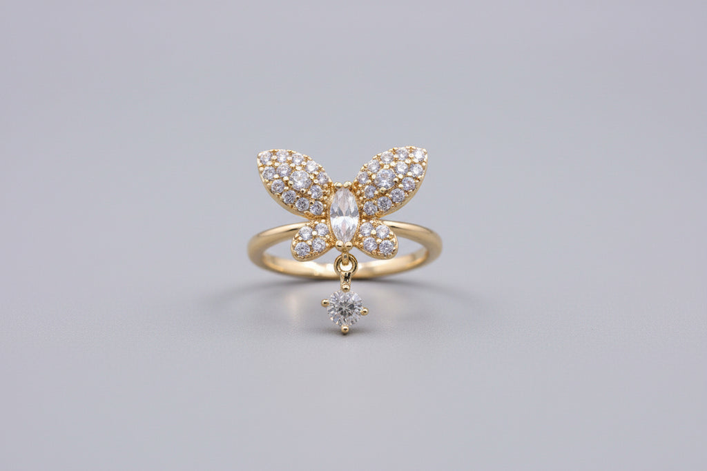Butterfly Dangle Crystal Ring