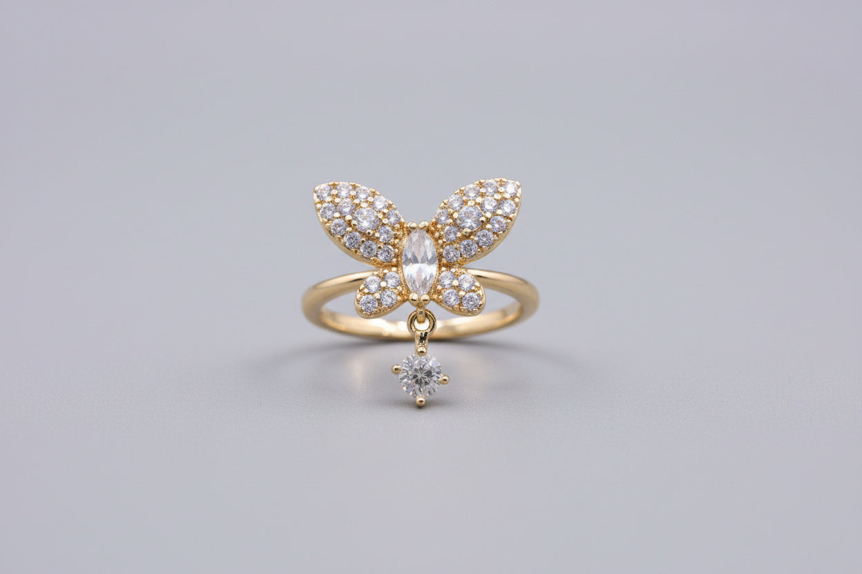 Butterfly Dangle Crystal Ring