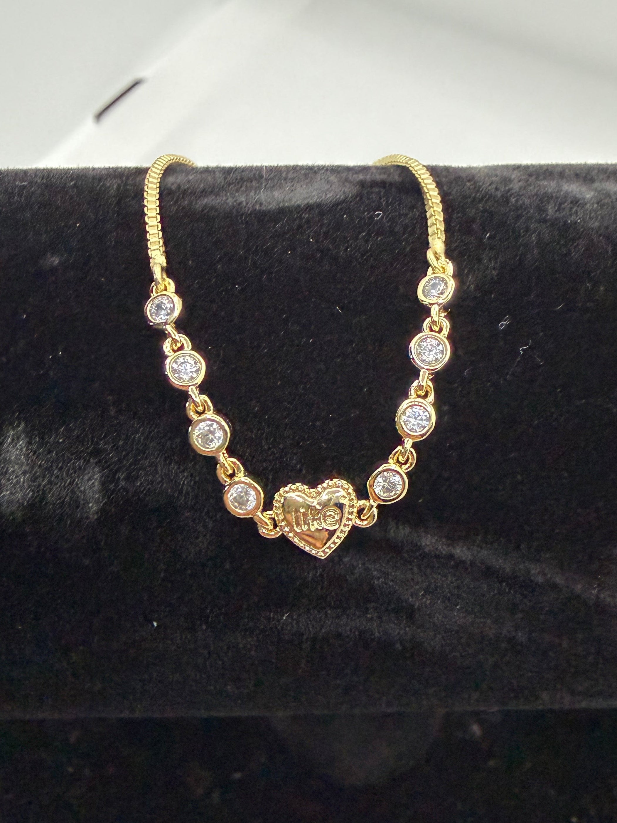 Gold 'Life' Heart Bracelet with Crystals - Laminated Gold