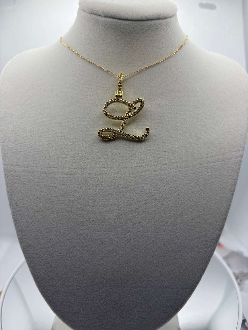 Gold CZ Cursive Initial "L" Pendant