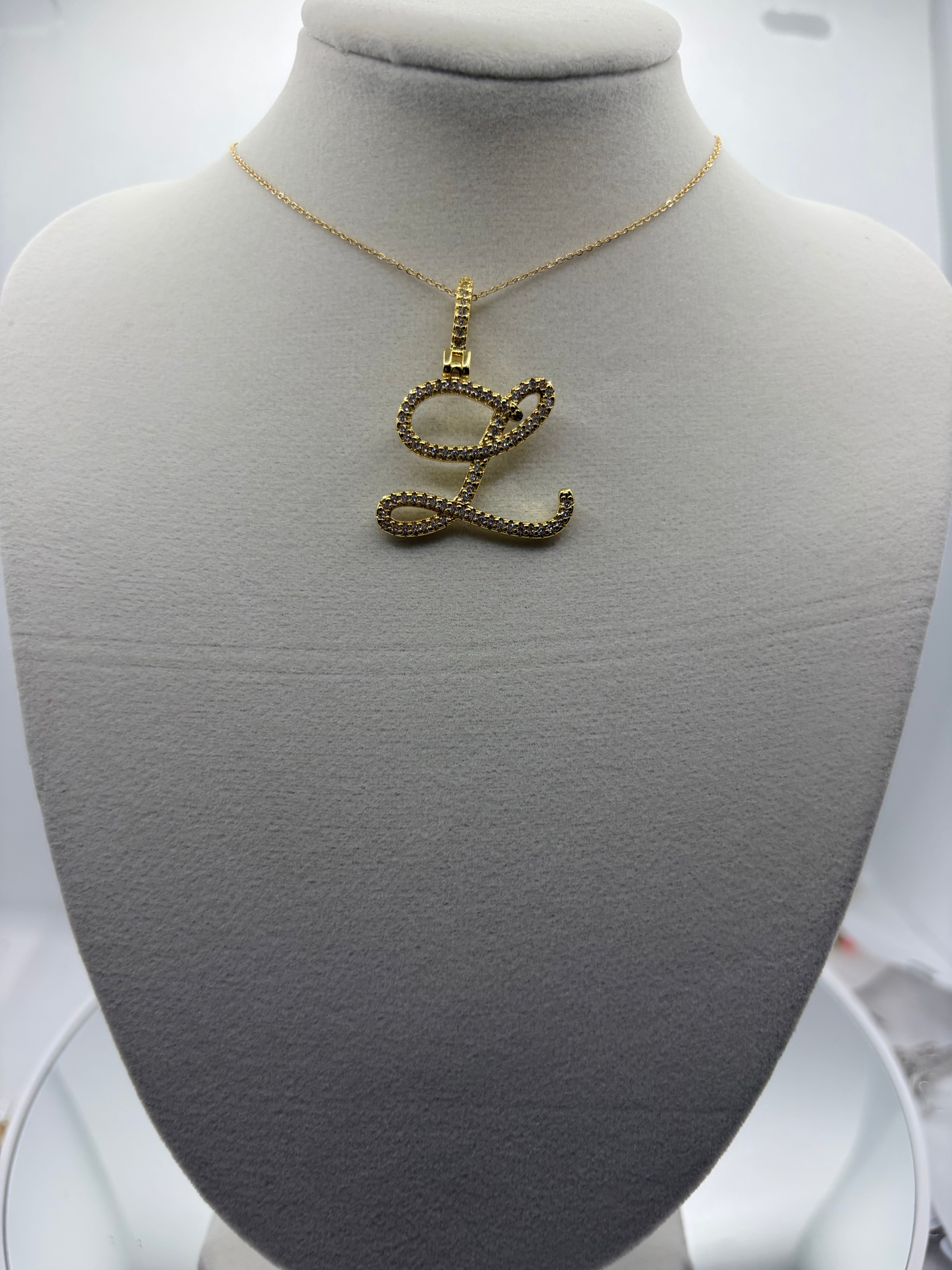 Gold CZ Cursive Initial "L" Pendant