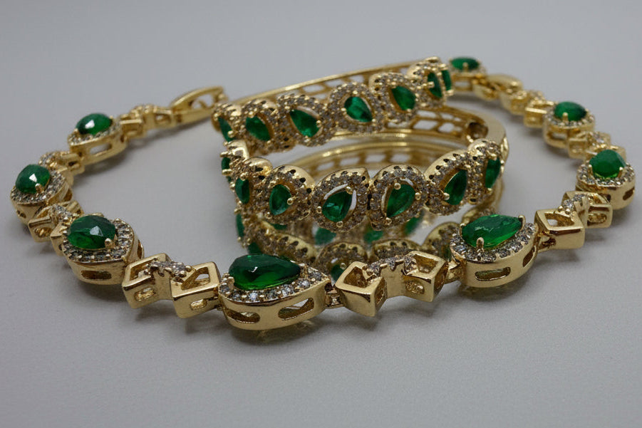 Emerald Crystal Halo Jewelry Set