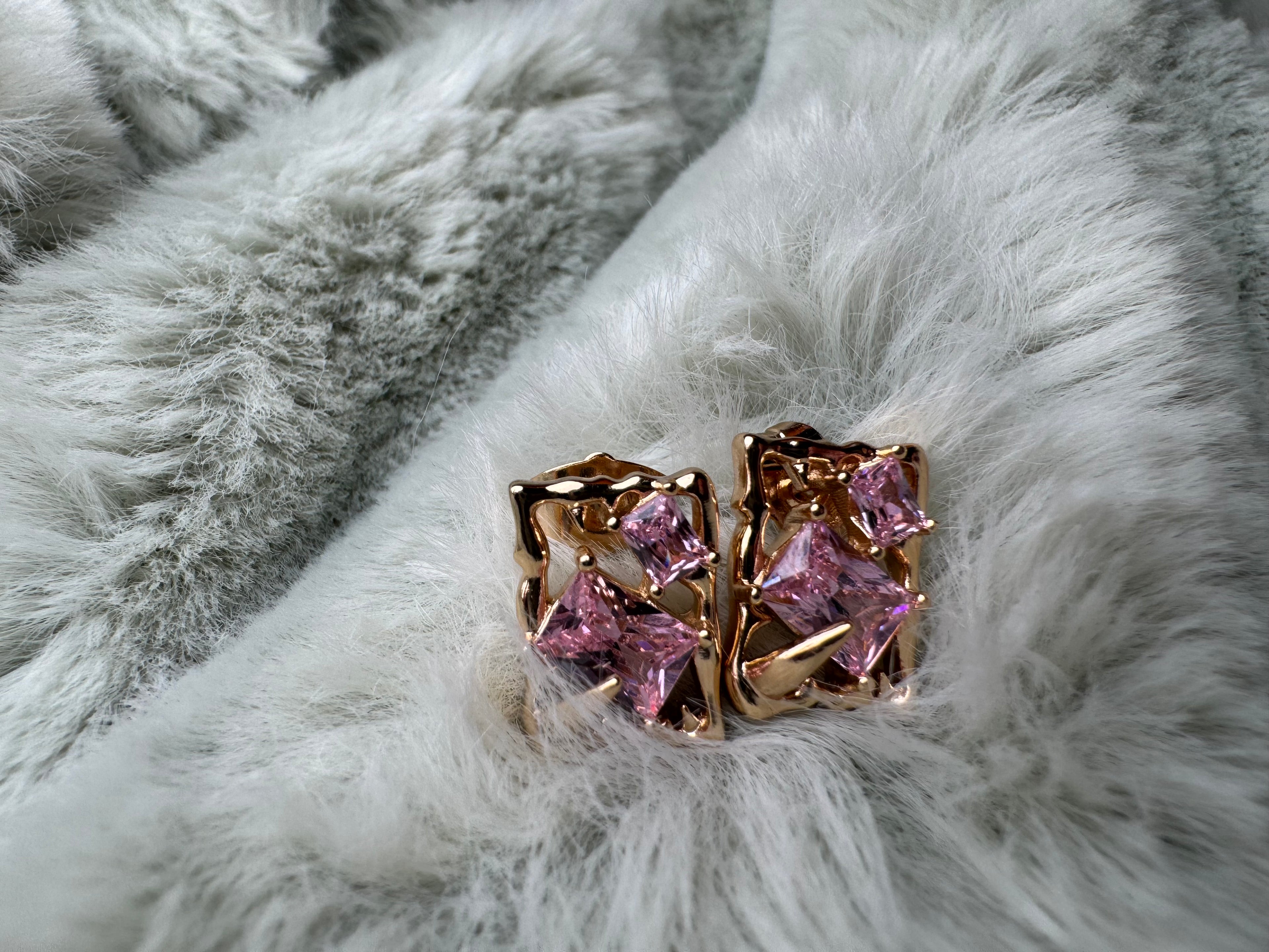 Square Pink Crystal Stud Earrings