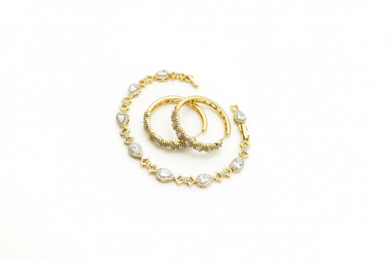 Crystal Teardrop Halo Jewelry Set
