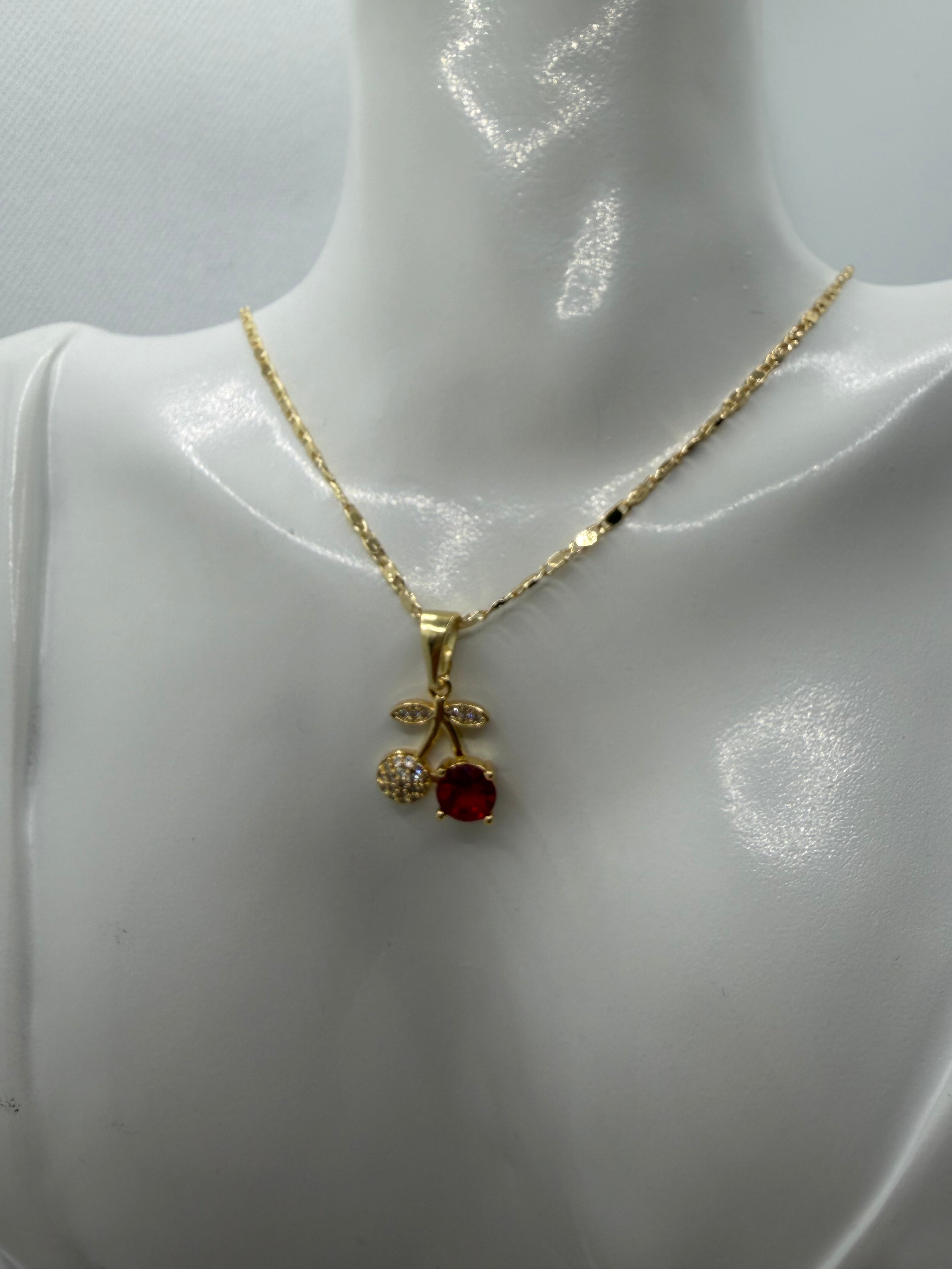 Gold Cherry Necklace and Earring Set - Laminated Gold