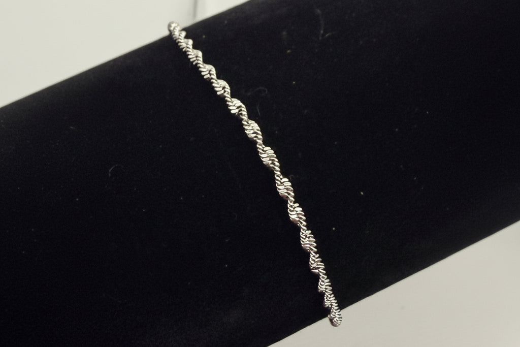 Twisted Rope Chain Anklet with Heart & Bell Charm - Silver
