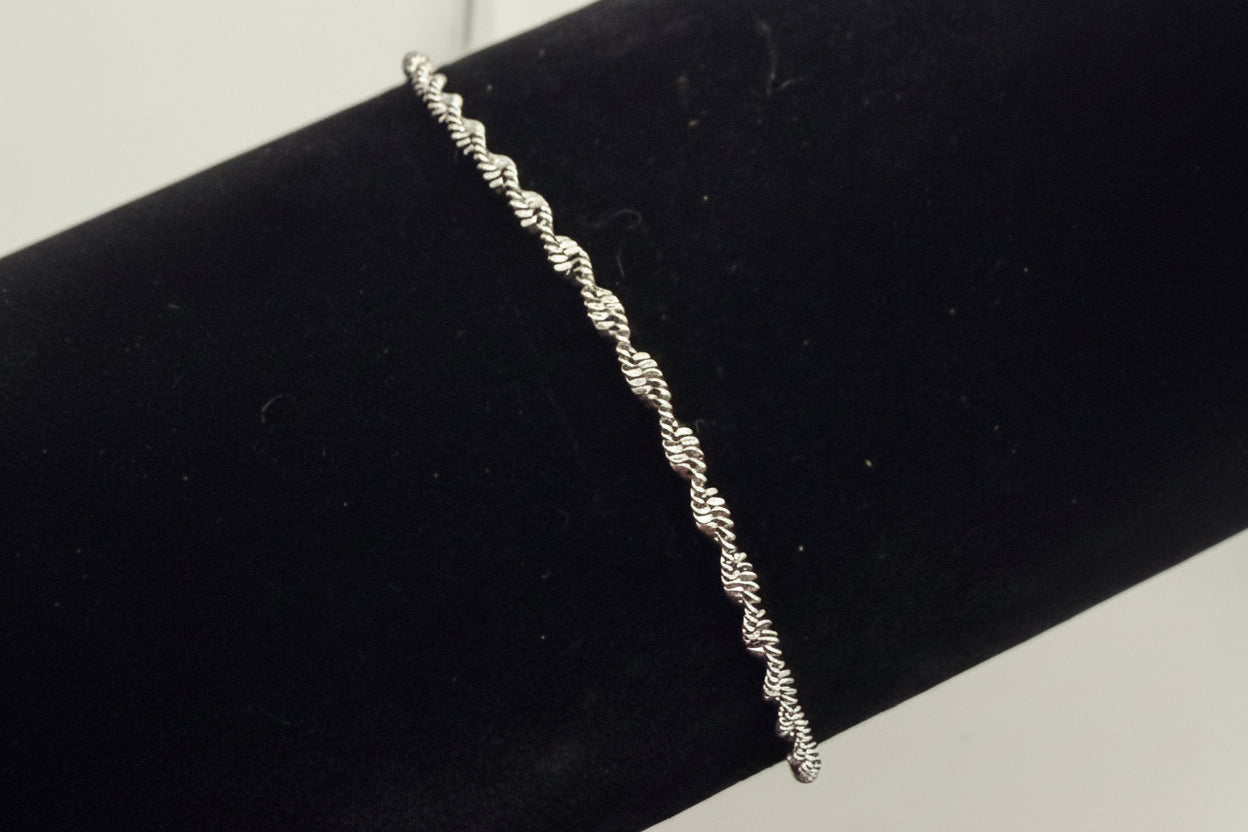 Twisted Rope Chain Anklet with Heart & Bell Charm - Silver