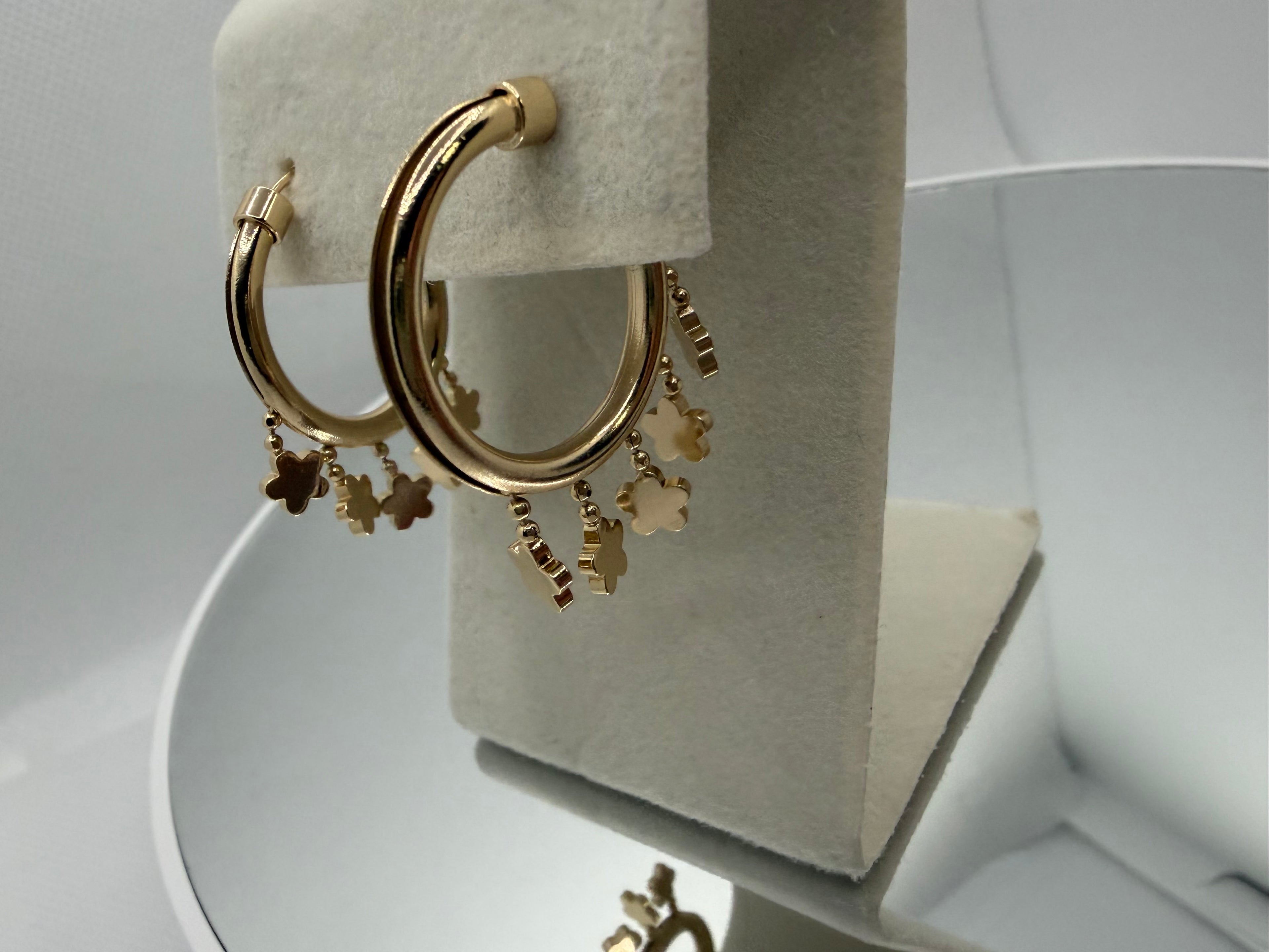 Gold Clover Charm Hoop Earrings