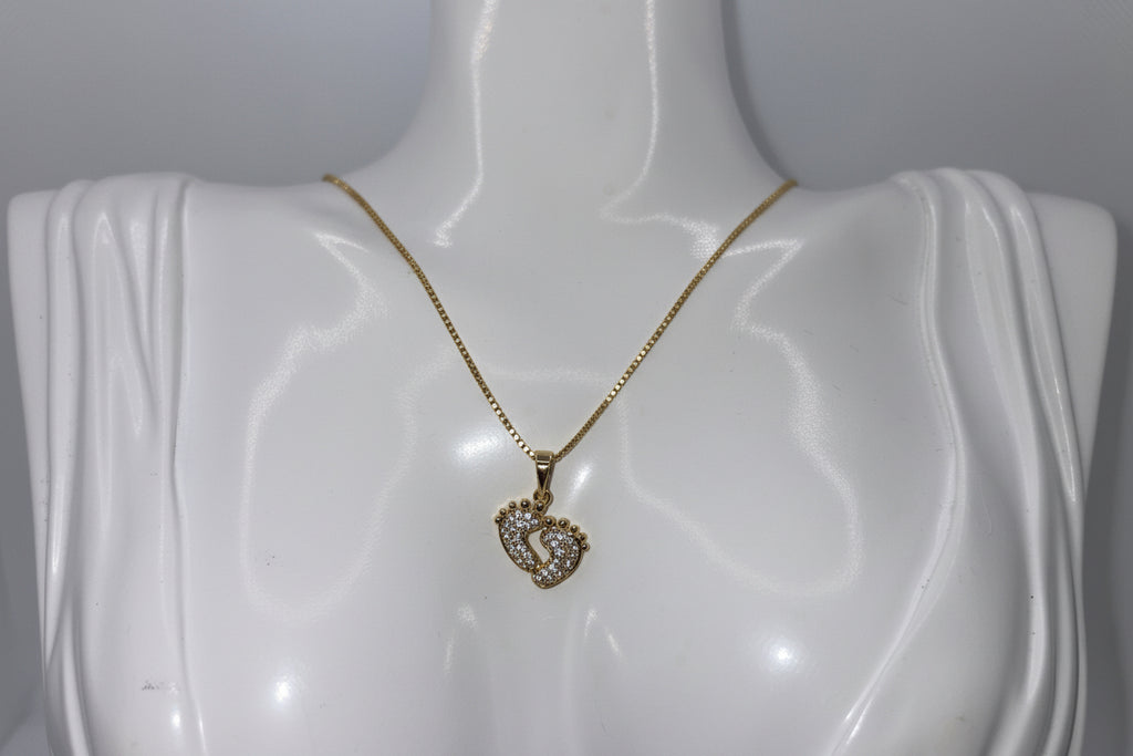 Crystal Baby Feet Heart Pendant & Necklace