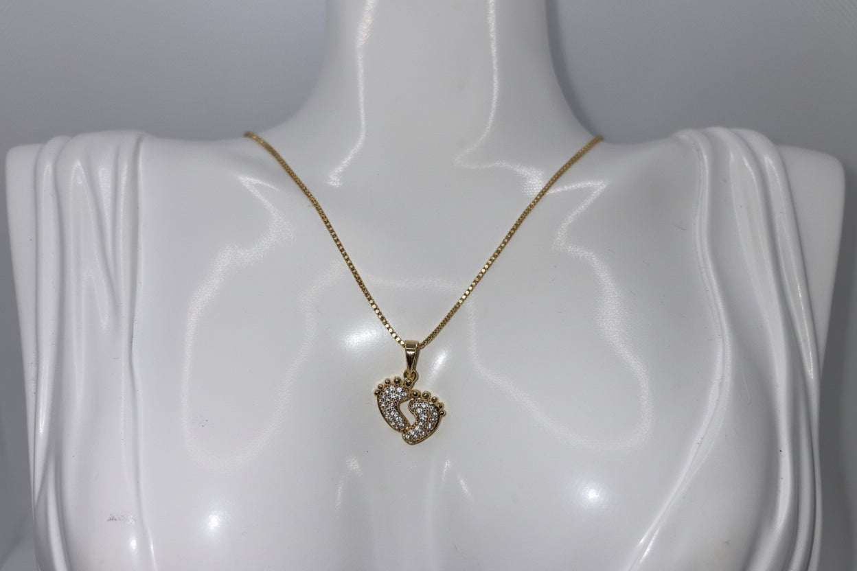 Crystal Baby Feet Heart Pendant & Necklace