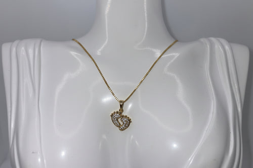 Crystal Baby Feet Heart Pendant & Necklace