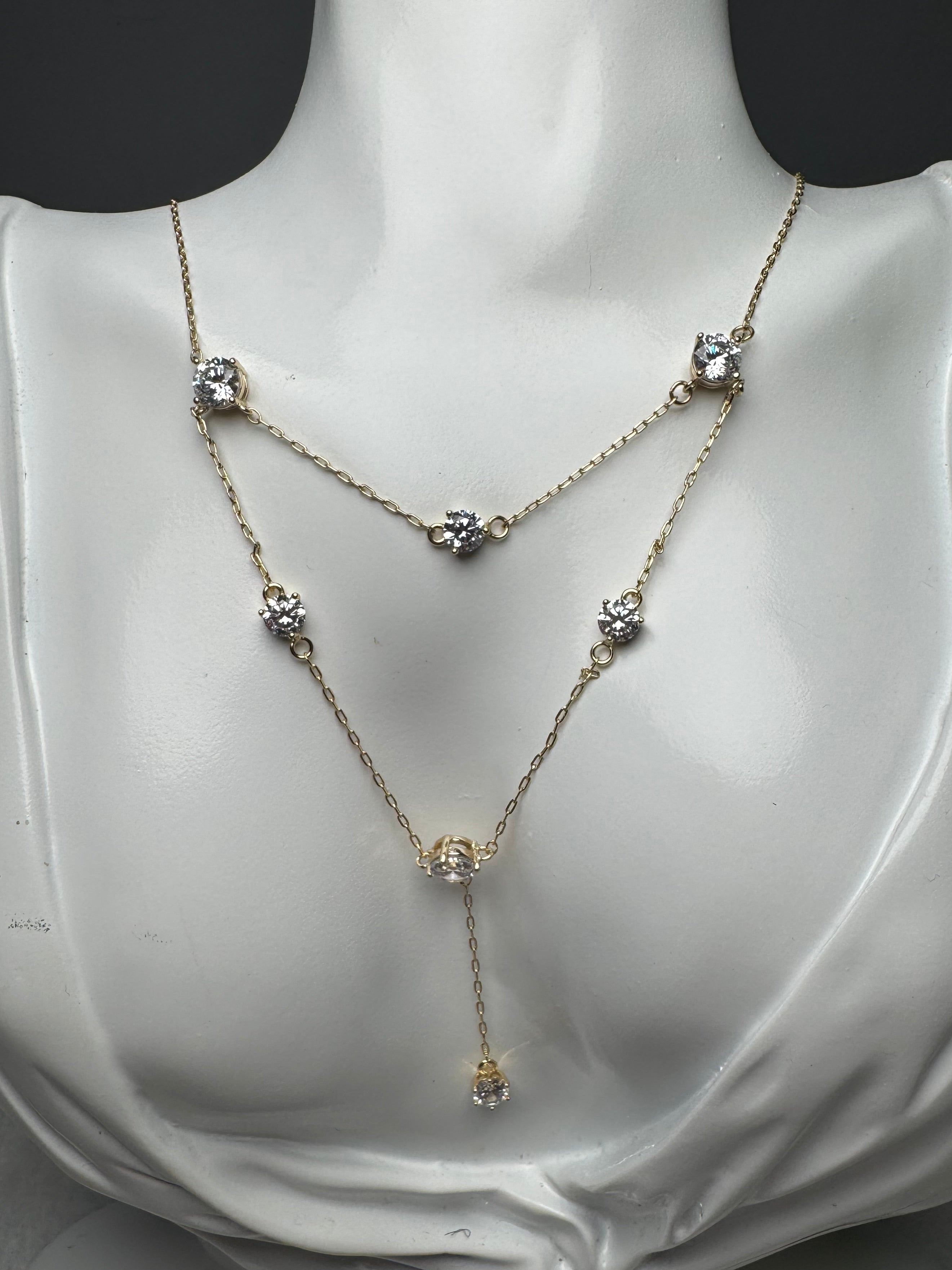 Layered Crystal Necklace with Y-Drop Design