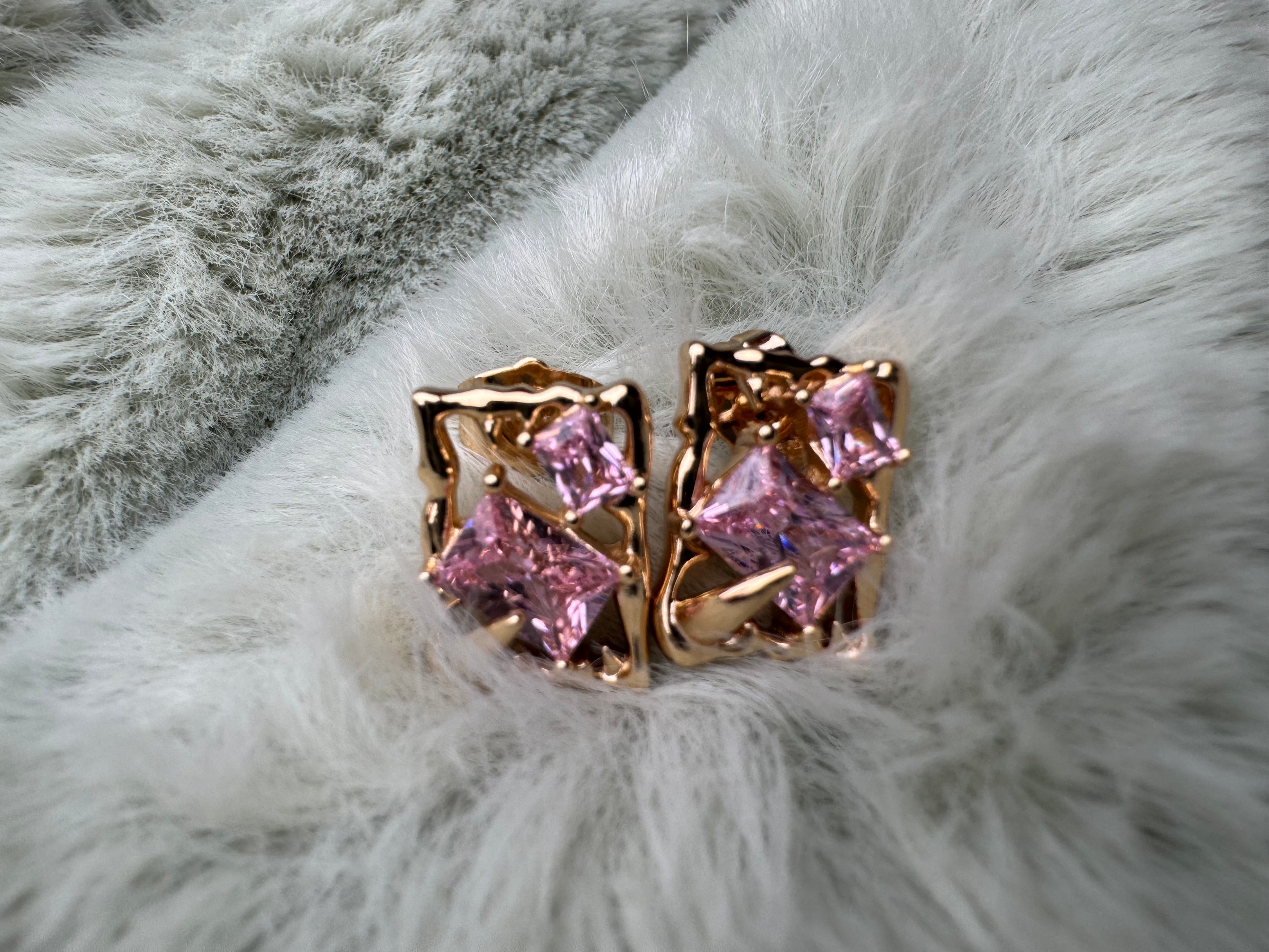 Square Pink Crystal Stud Earrings