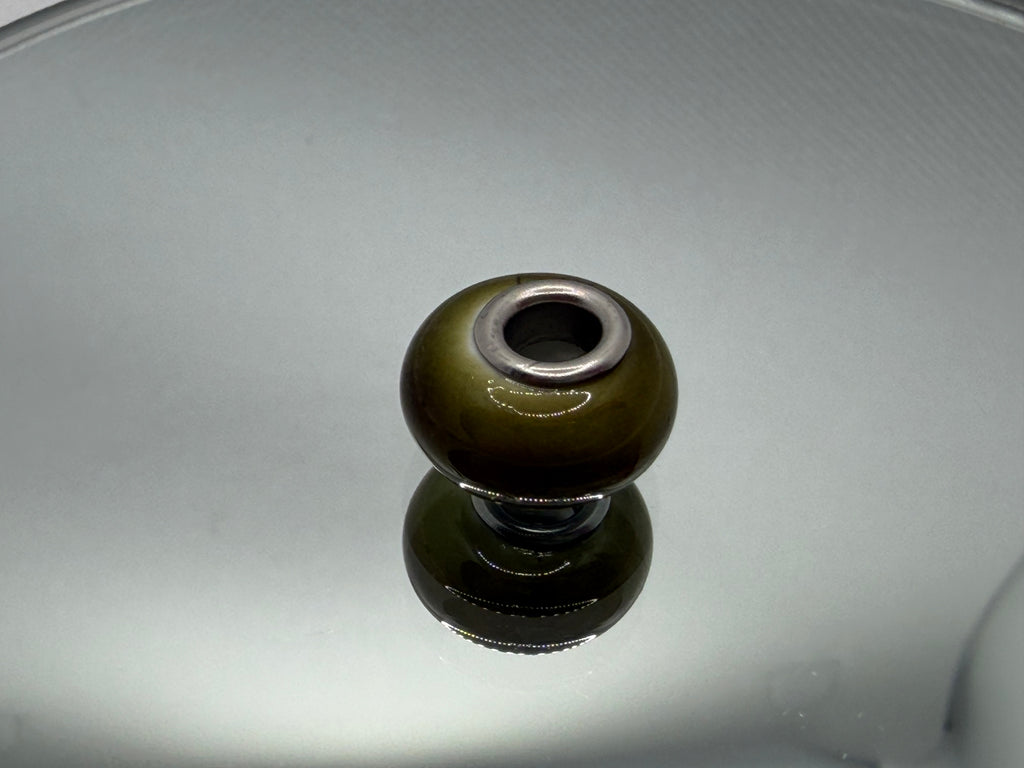 Olive Green Glass Charm Separator Bead - Laminated Gold