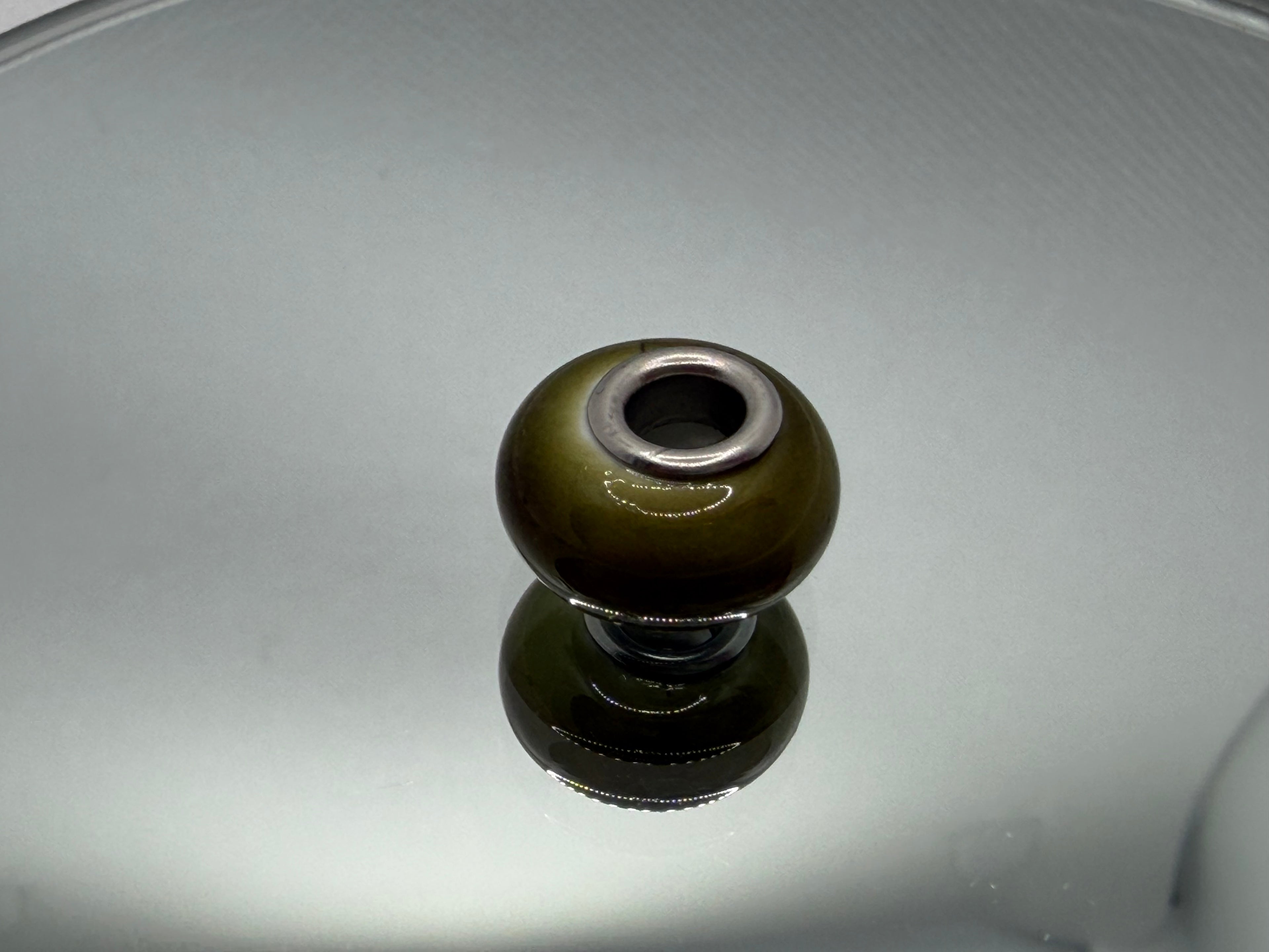 Olive Green Glass Charm Separator Bead - Laminated Gold